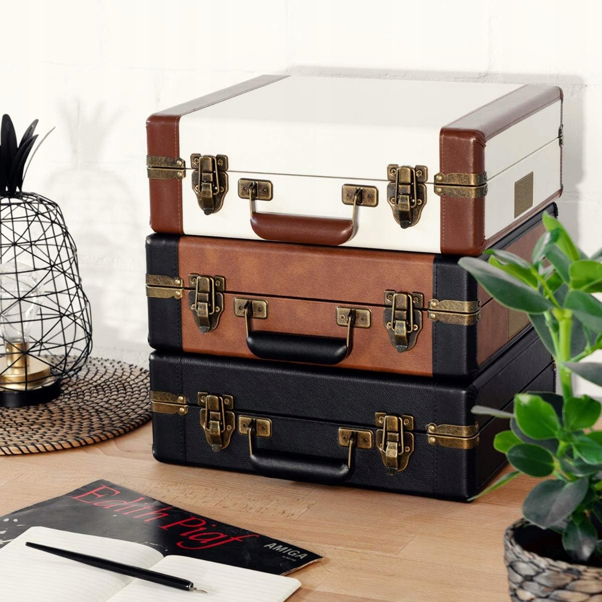 GRAMOFON Z GŁOŚNIKIEM W STYLU RETRO VINTAGE WALIZKA Z PORTEM USB BRĄZOWY Typ wkładki brak informacji