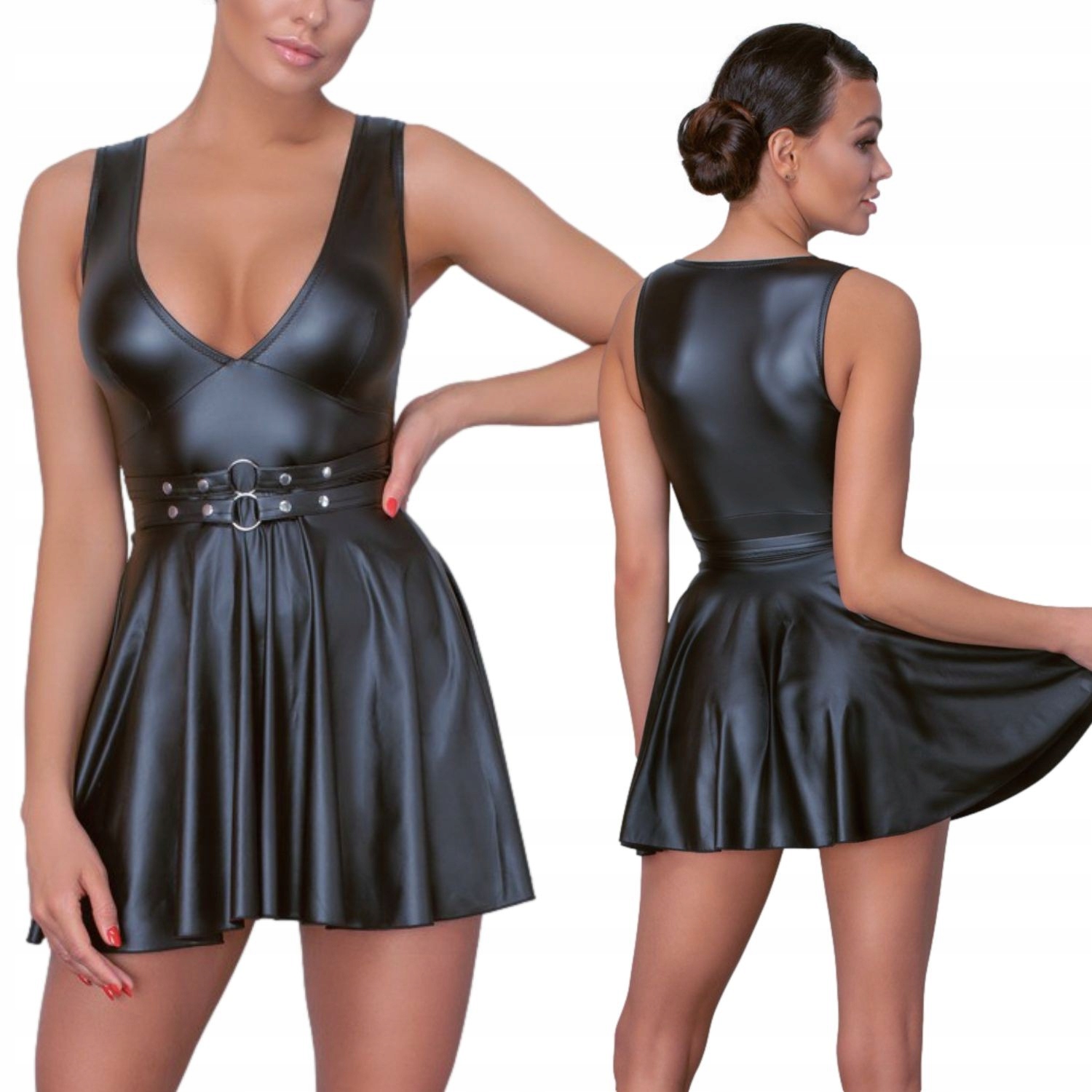 Černé Šaty Babydoll Eko kůže L Cottelli Part