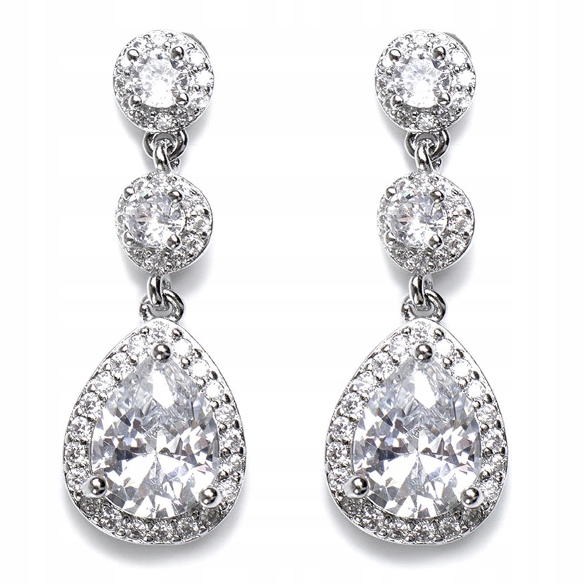 

Kolczyki damskie Ślubne srebrne długie Cyrkonie