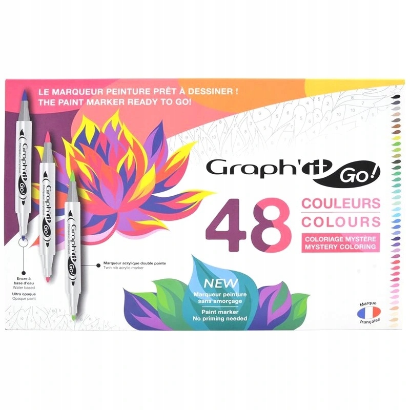 Akrylové fixy Graph'it oboustranné Brush & Fine, 48ks Mystery Coloring
