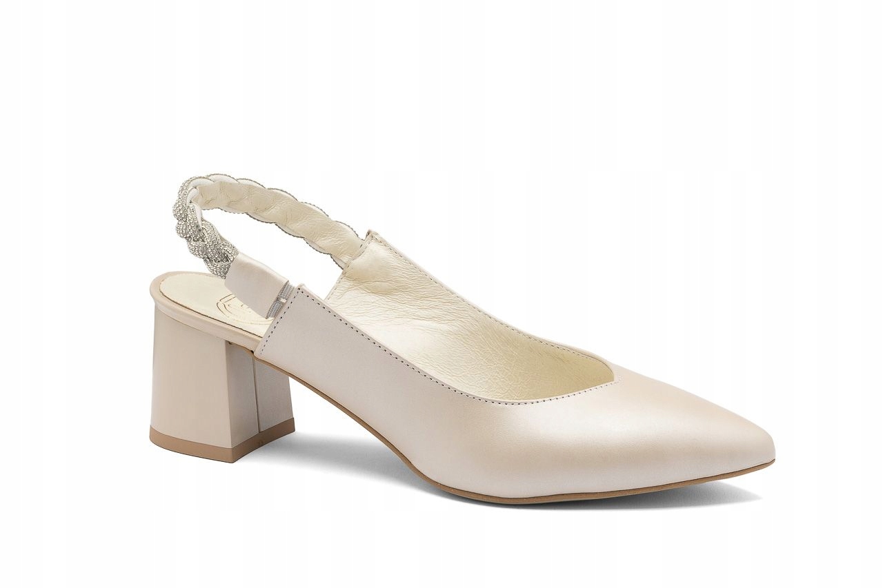 Boty bez paty na nízkém podpatku s lesklým páskem, béžové, velikost 36