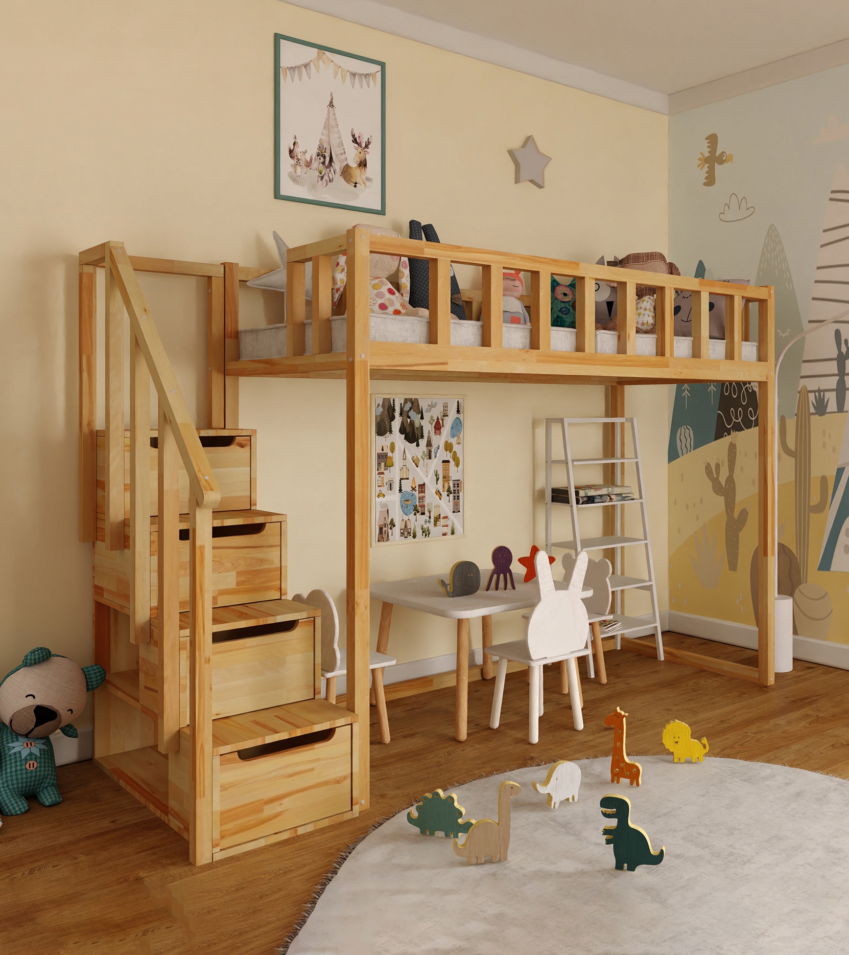 

Łóżko domek na antresoli ze schodkami 200x90cm