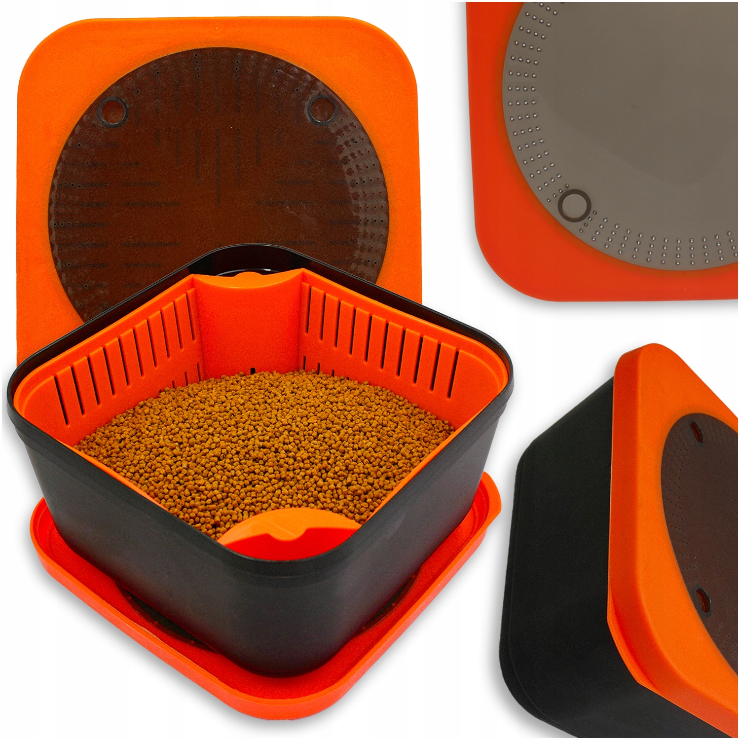 Pudełko Do Namaczania Pelletu Z Sitkiem 17X17X9 CM Pojemnik Na Przynęty 2W1