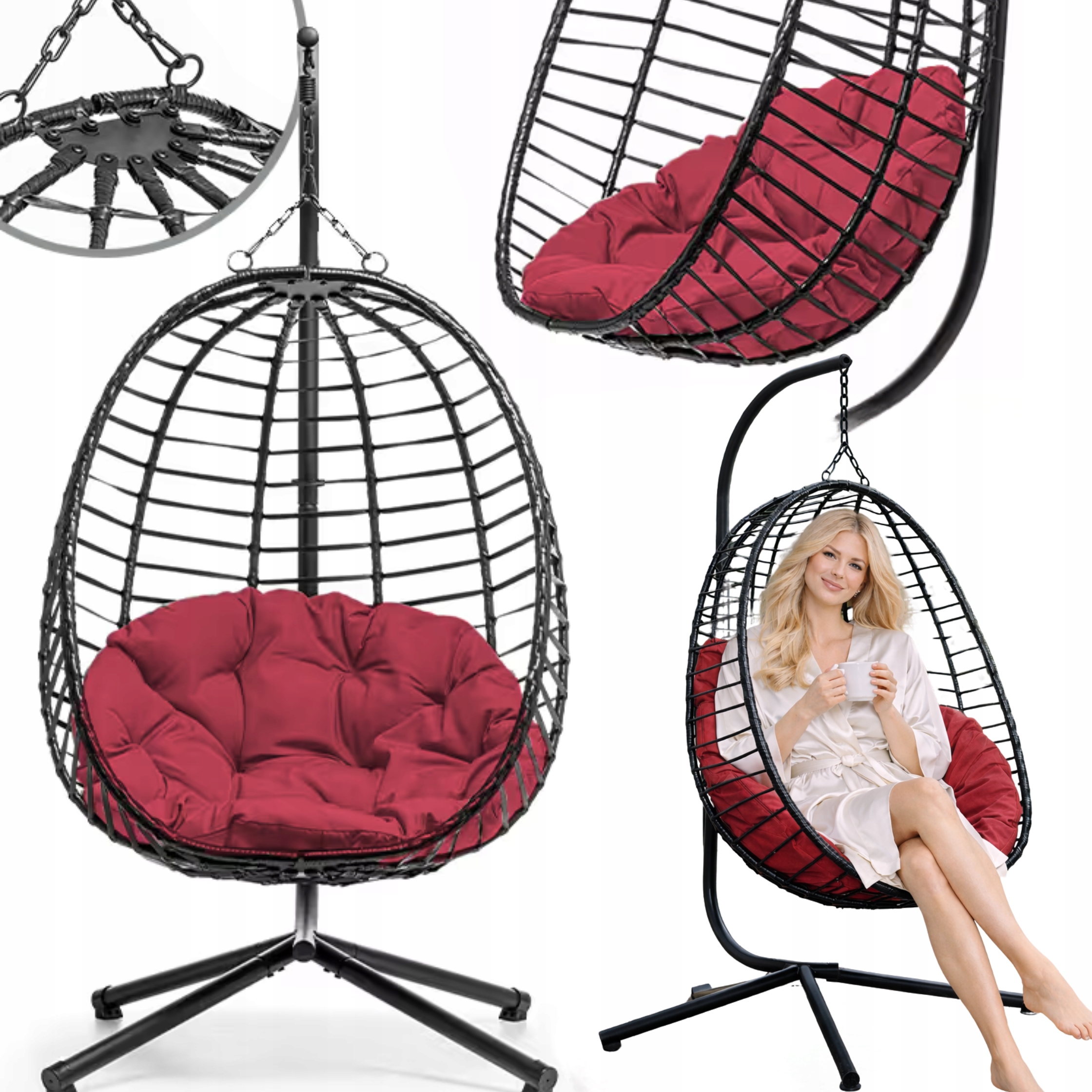 Zahradní Závěsné Křeslo Houpací Koš Houpačka Vejce Kokon Velký Polštář