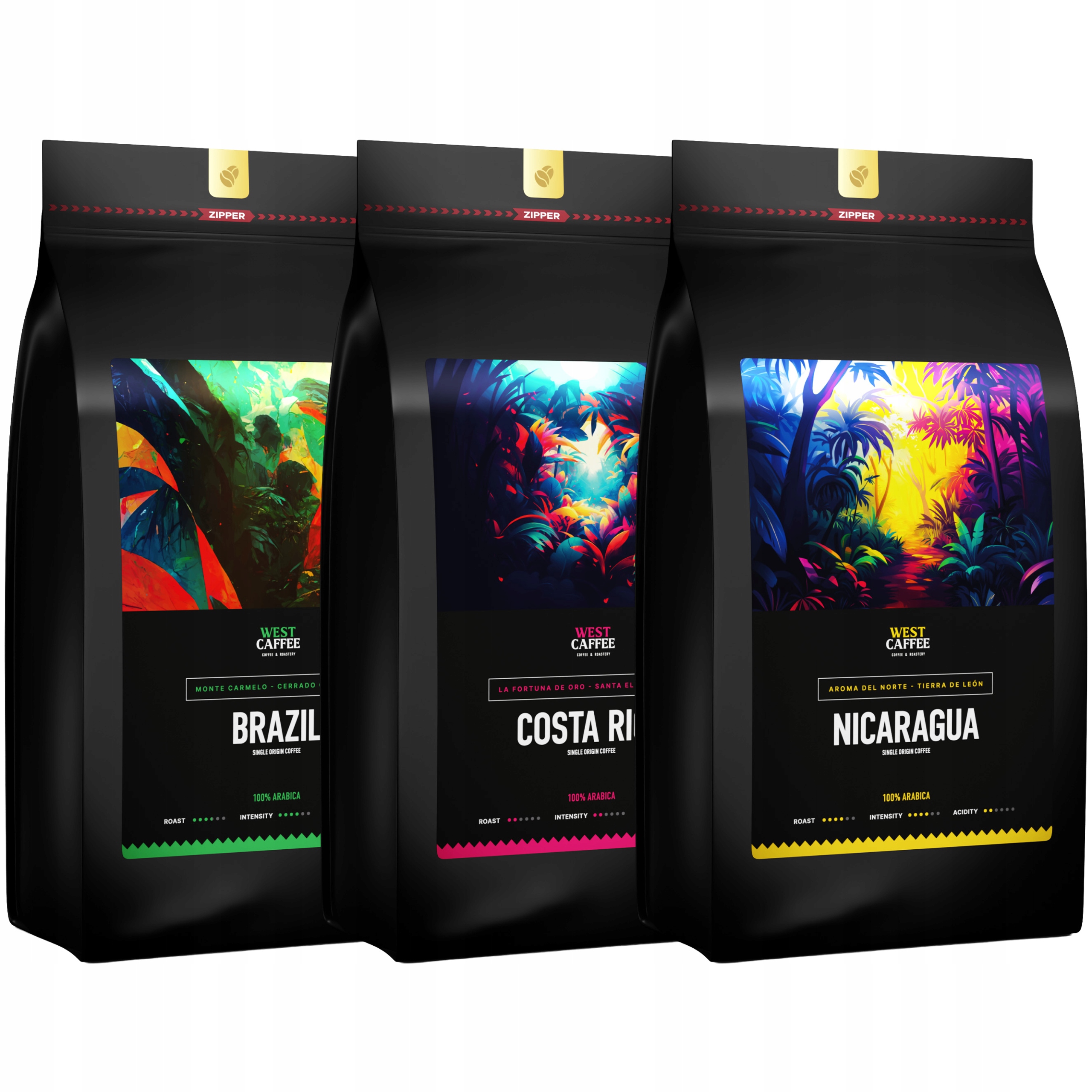 Levně Káva Zrnková Set Brazil Kostarika Nikaragua 100% Arabica Čerstvá