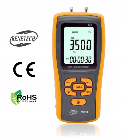 MANOMETR RÓŻNICOWY CYFROWY MIERNIK CIŚNIENIA TESTER PODCIŚNIENIA USB+ LCD Marka Benetech
