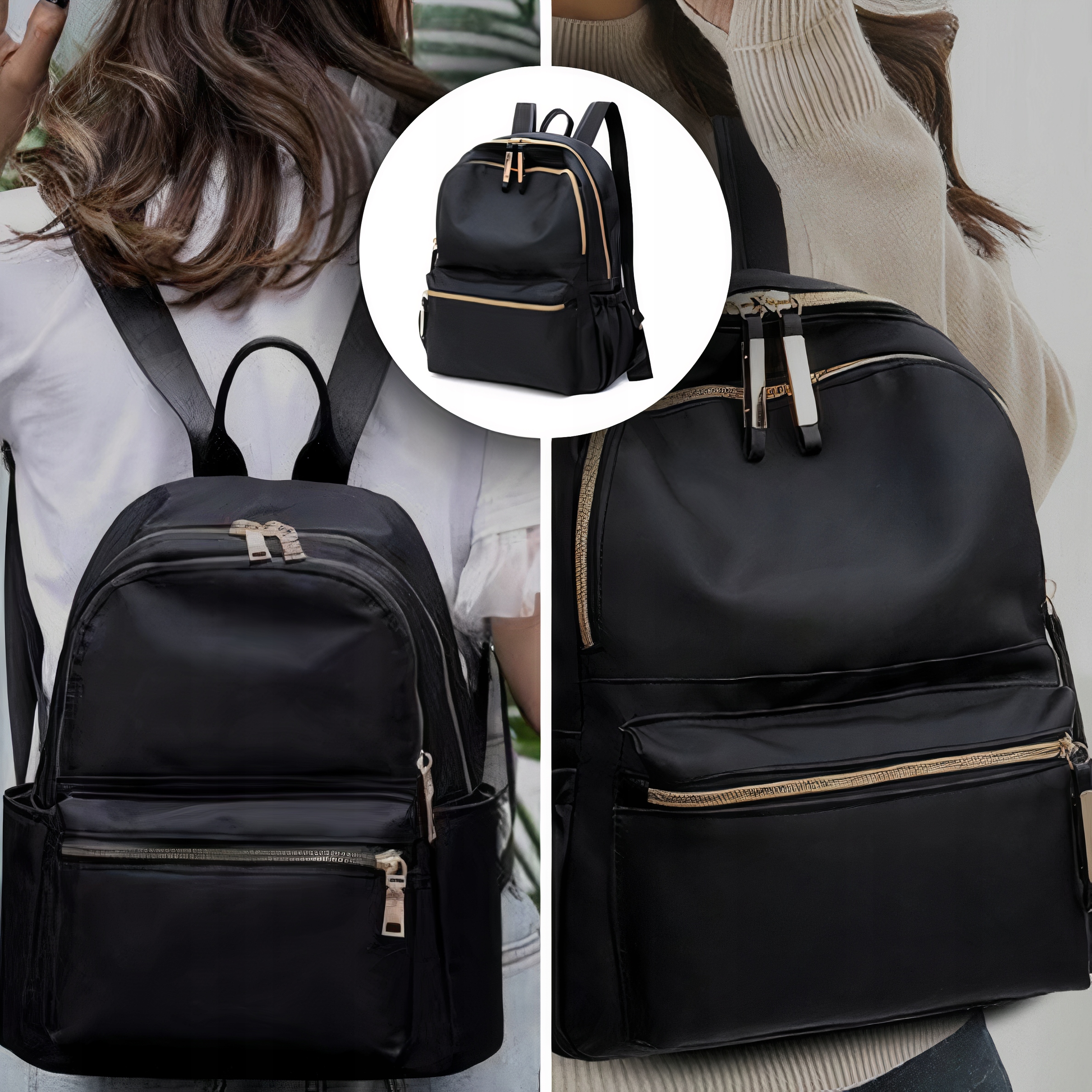 PLECAK DAMSKI MIEJSKI CZARNY POJEMNY SZKOLNY DUŻY SZKOLNY NA ZAKUPY DO PRAC Głębokość (krótszy bok) 16 cm