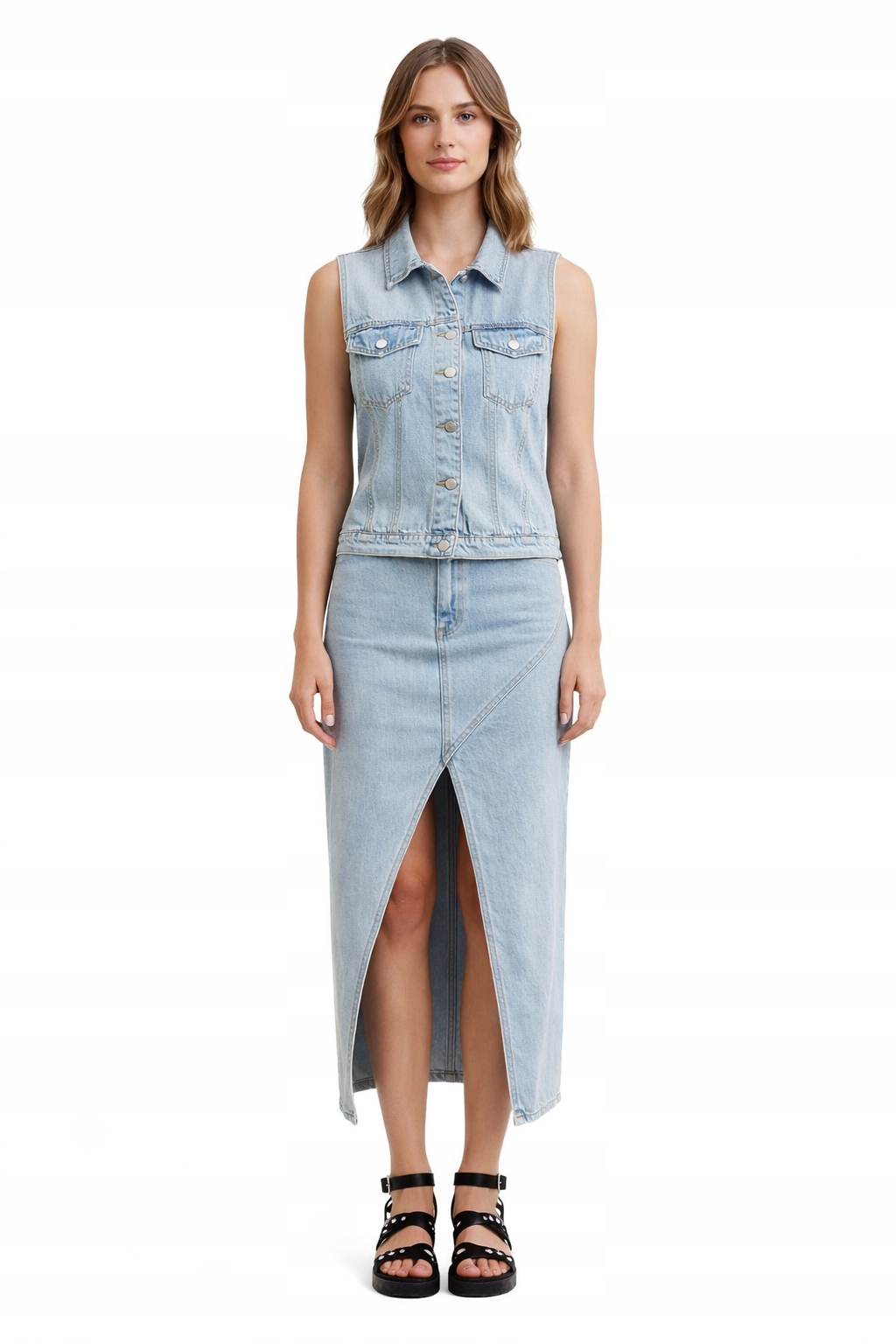 Džínová Sukně MIDI S Rozparkem L 1I4A