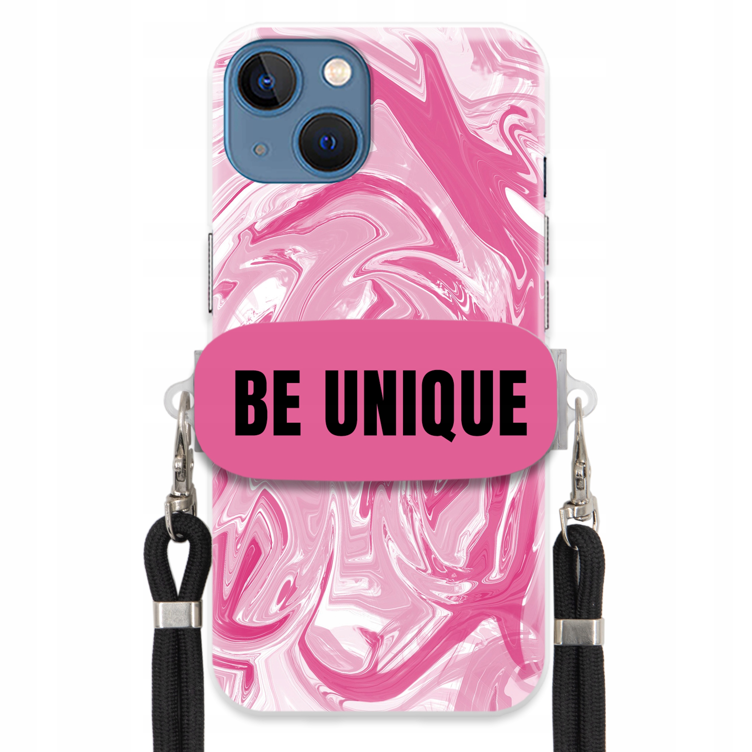 Puzdro pre iPHONE 15 Puzdro držiak šnúrka Čierna ružová Mramor Unique