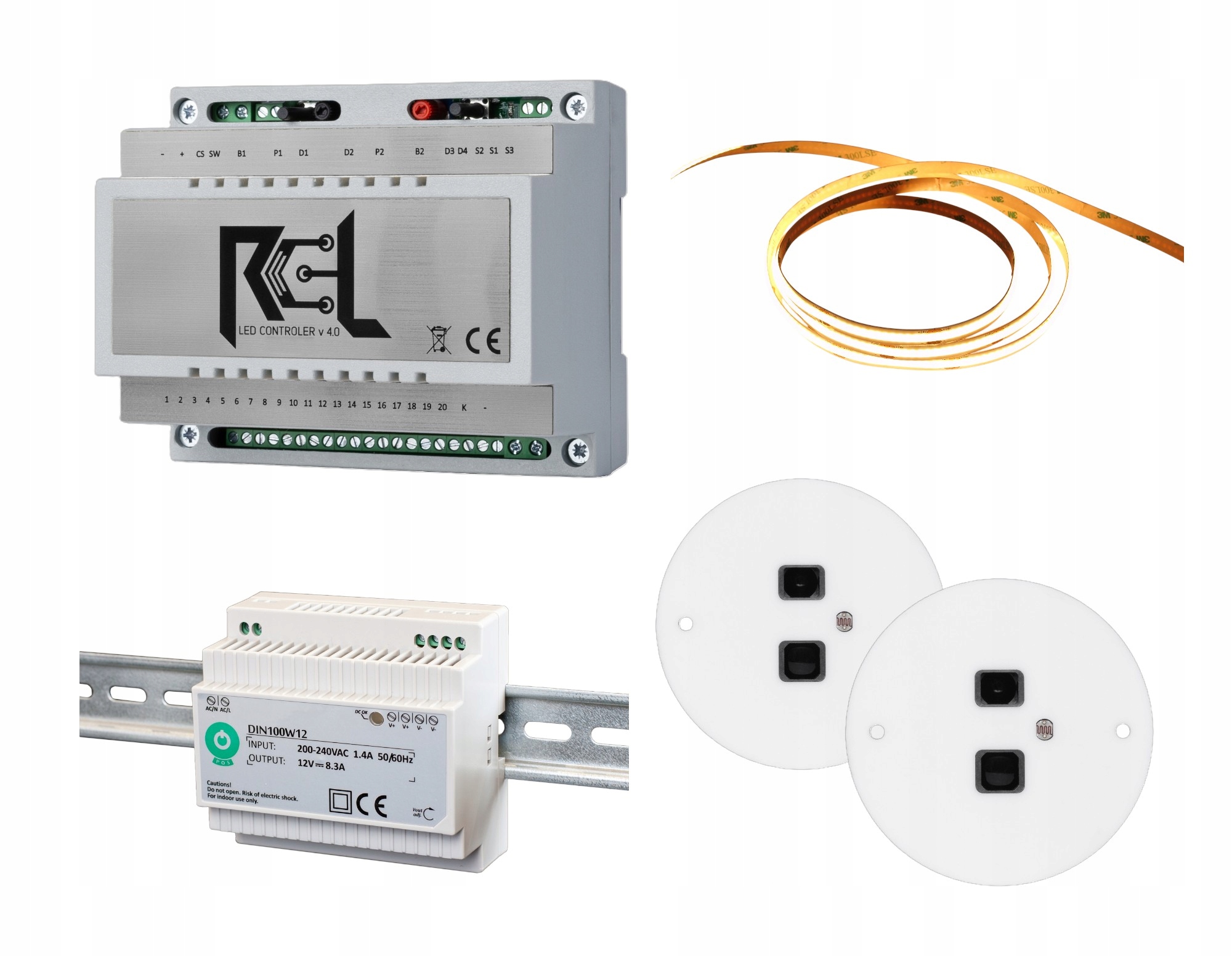 Ovládač Advanced, 2x RG_1, Din 100W 12V, Led pásik 15 m Cob 12V 5W Nw