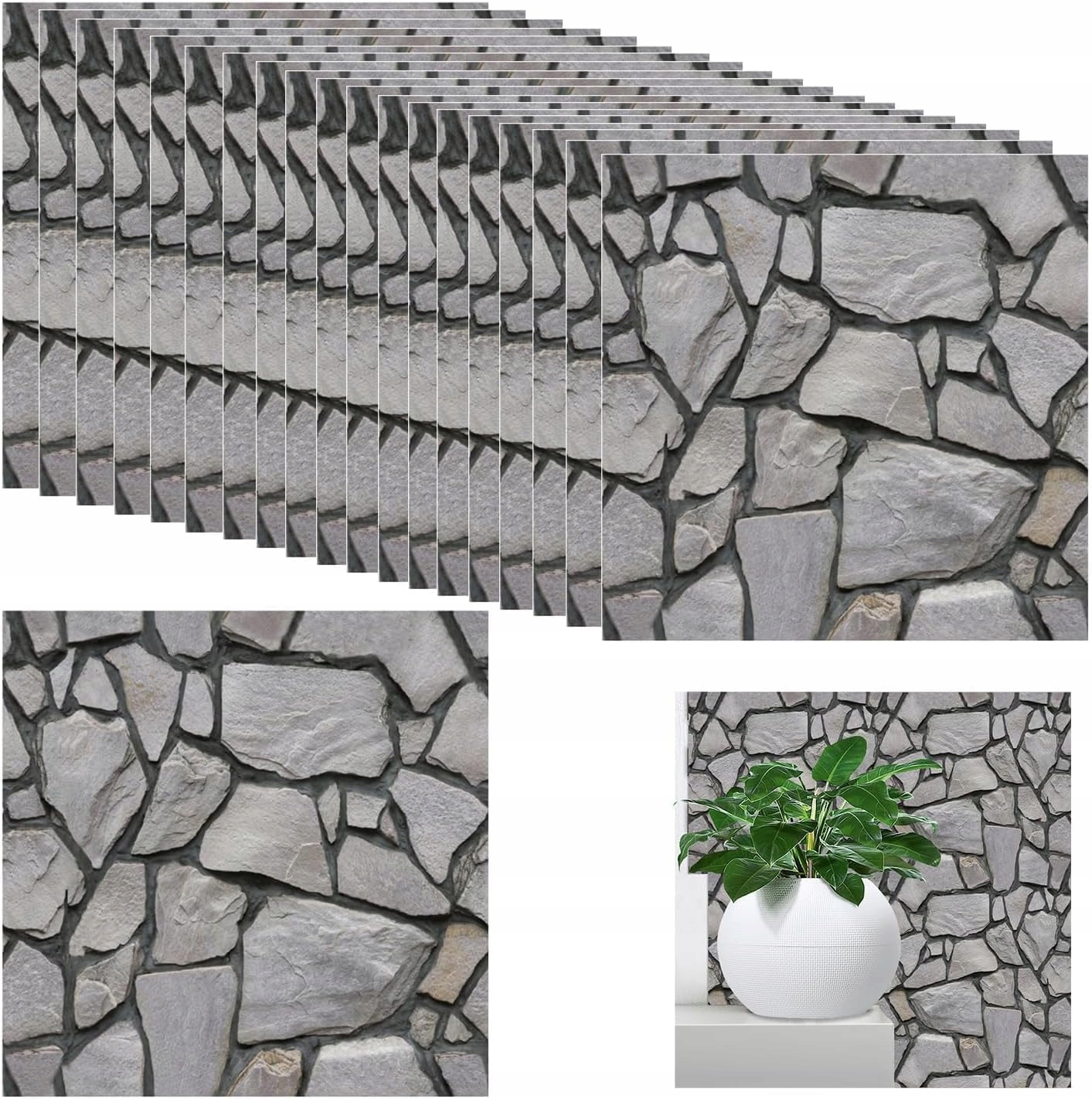 Fólie Kamenná 3D tapeta Samolepicí tapeta, 20 ks nástěnných dlaždic 30 cm