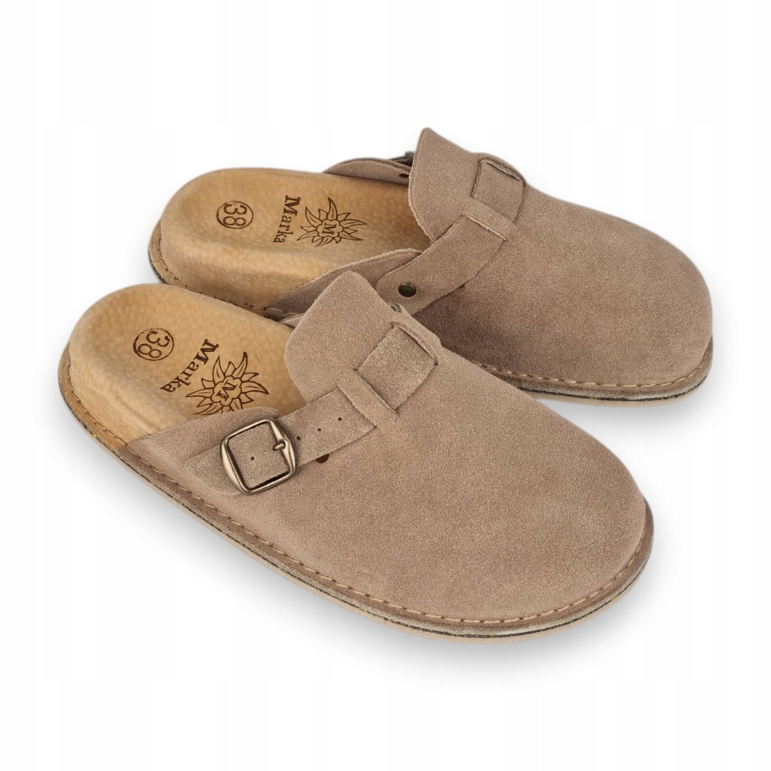 Klapki Skórzane Fusbet Cappuccino Comfort Marka Polskie profilowane nr 43
