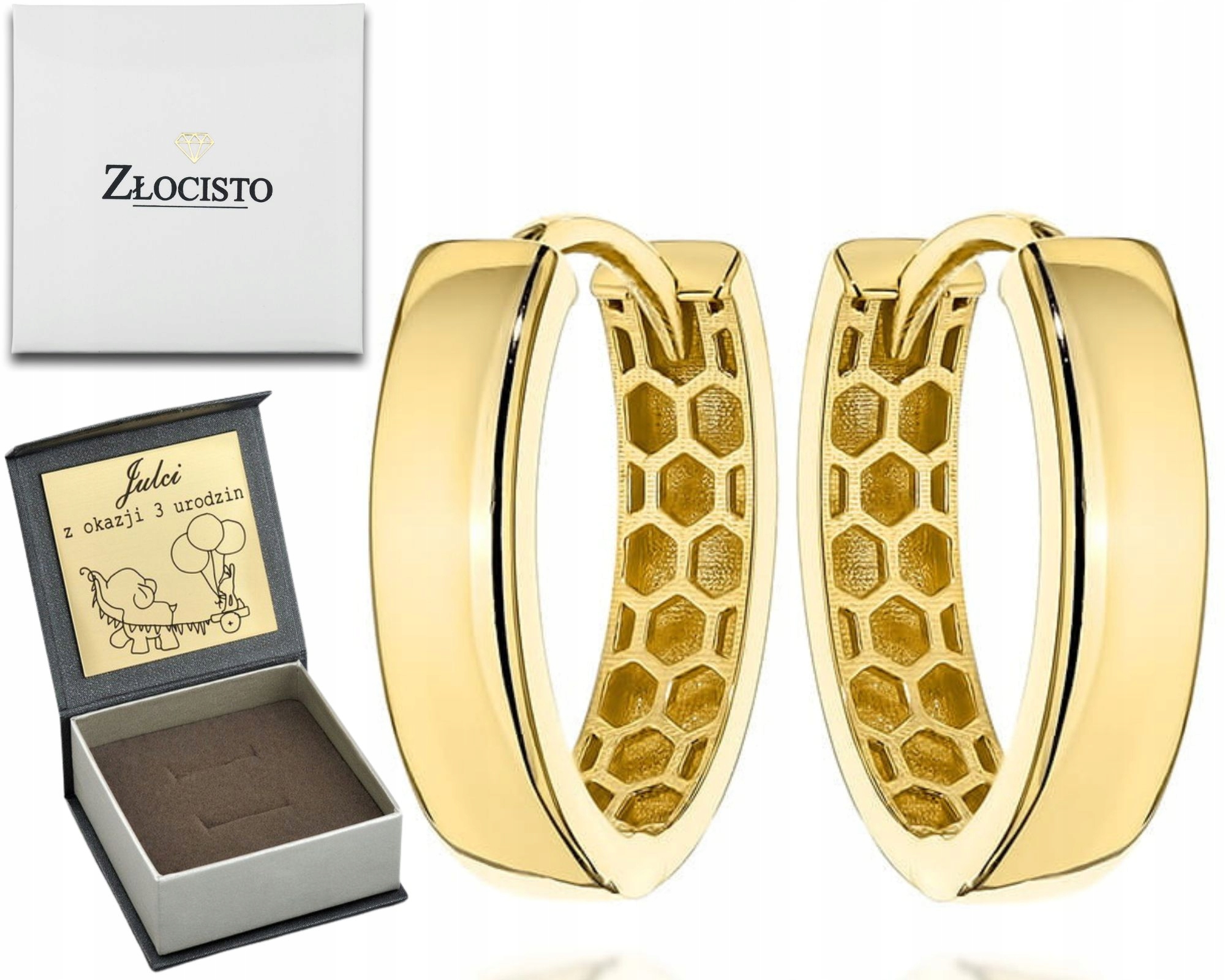 Zlaté Náušnice Oválně Hladké Uvnitř Ažurové Moderní 585 14K Dárek