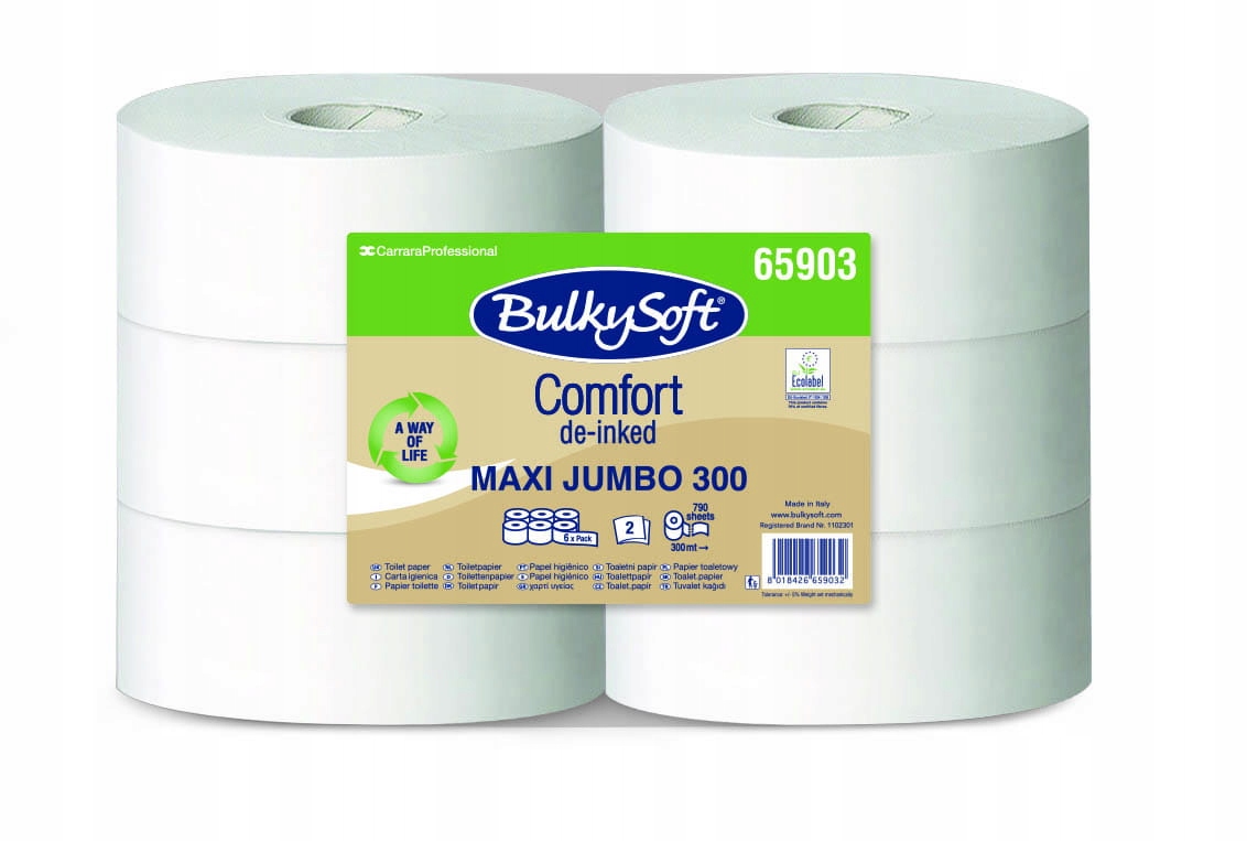 Toaletní papír jumbo maxi Comfort De-inked, 2 W, bílý, 300 m, 6 rolí