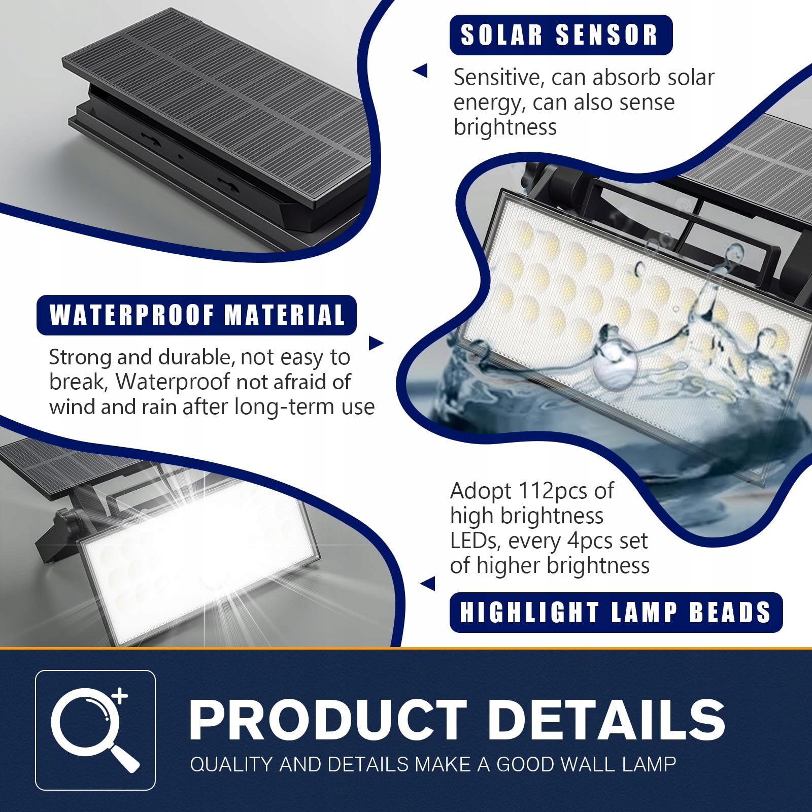 Lampa Solarna Zewnętrzna Z Czujnikiem Ruchu Mocna Czarna 2600mAh IP66 — miniatura 3