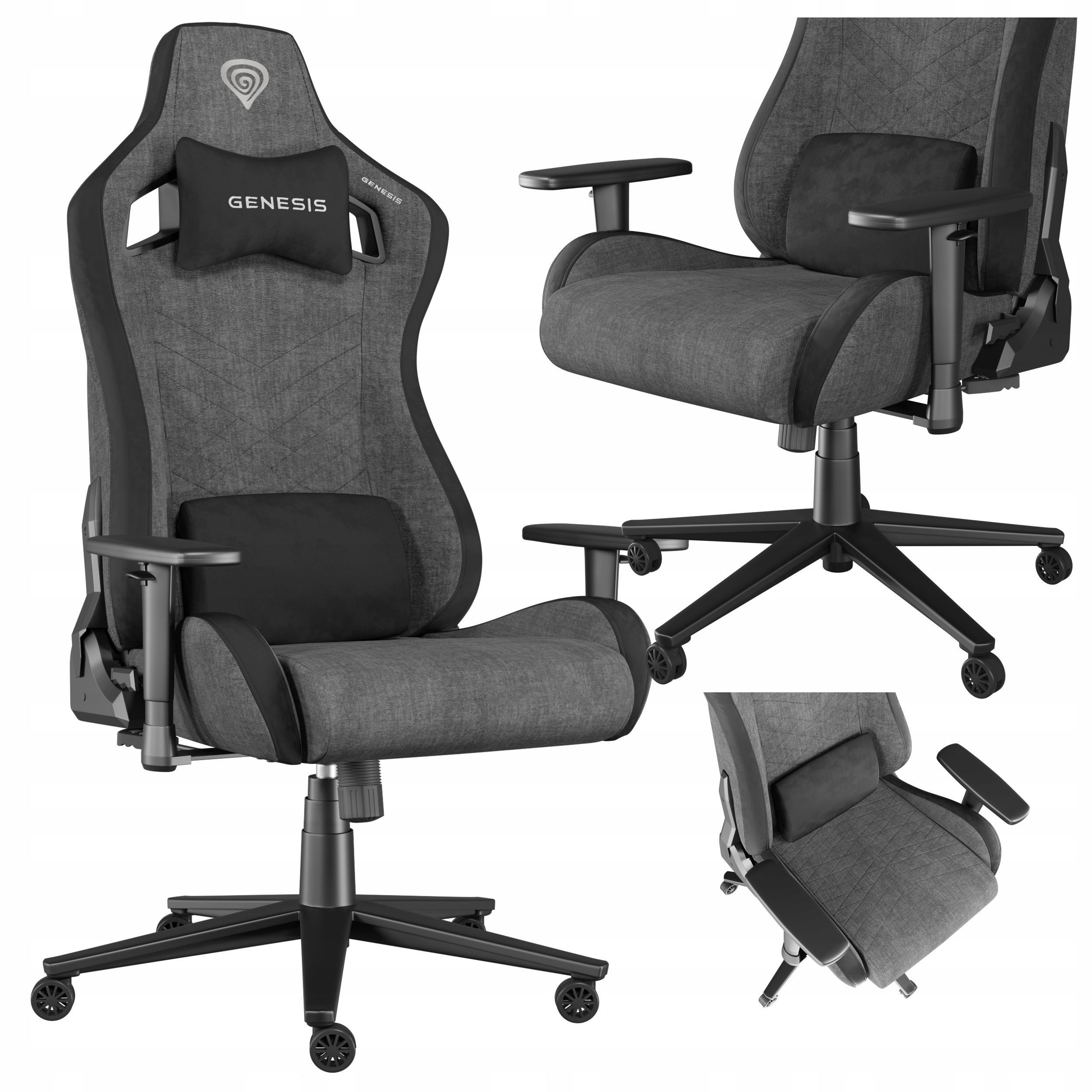 Fotel biurowy gamingowy do pracy Genesis Nitro 660 tkanina szary wr1