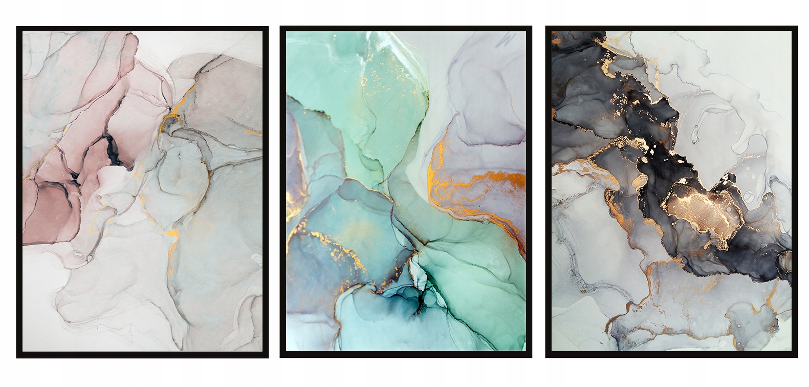 Obraz Plakáty V Rámu 33x43 cm Triptych Sada 3 obrazů Mramor P1774