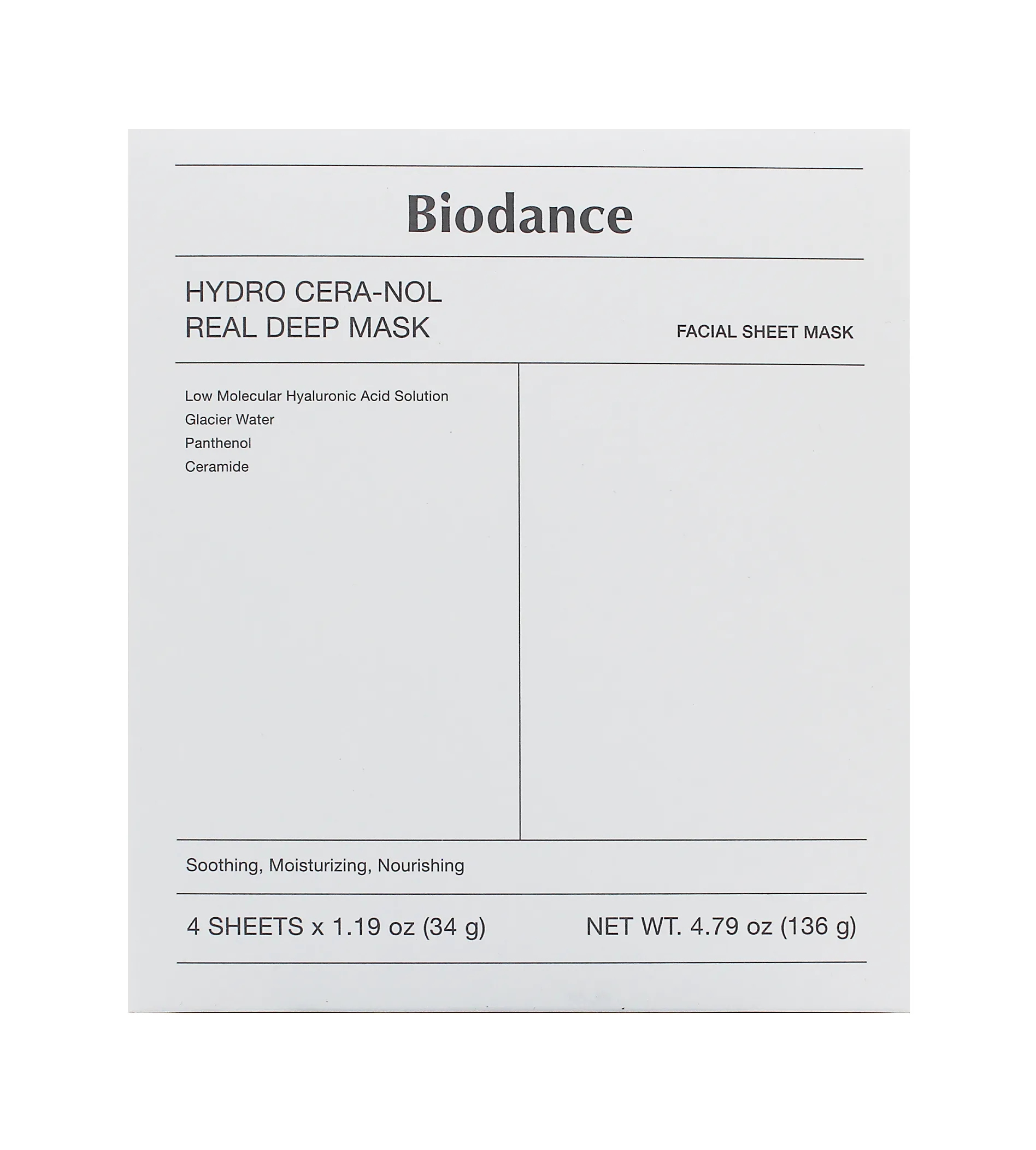 Biodance Hydro Cera-Nol pleťová maska 4x34 g