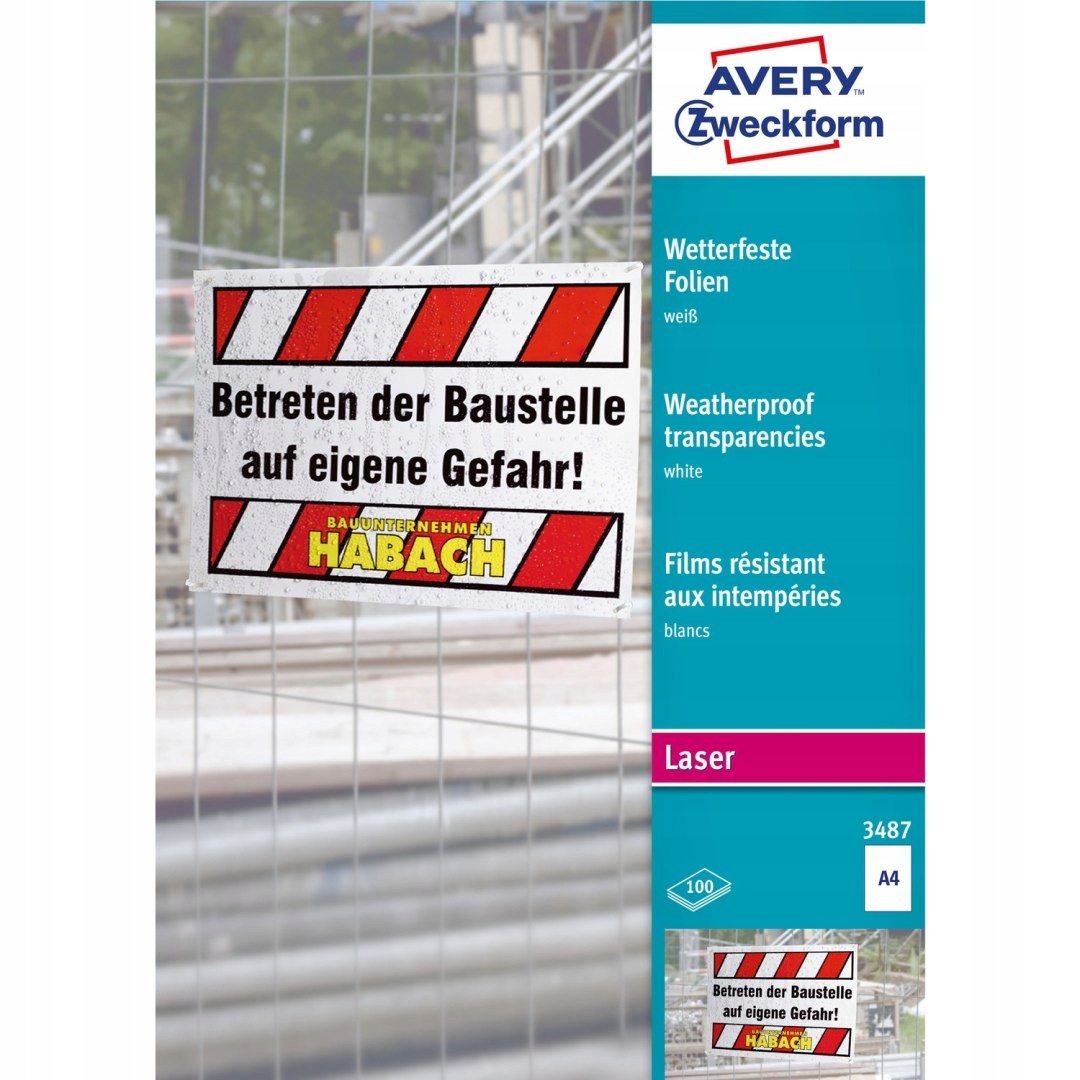 Fólie A4 0.13 mm bílá Laser (100 listů) 3487 Avery Zweckform
