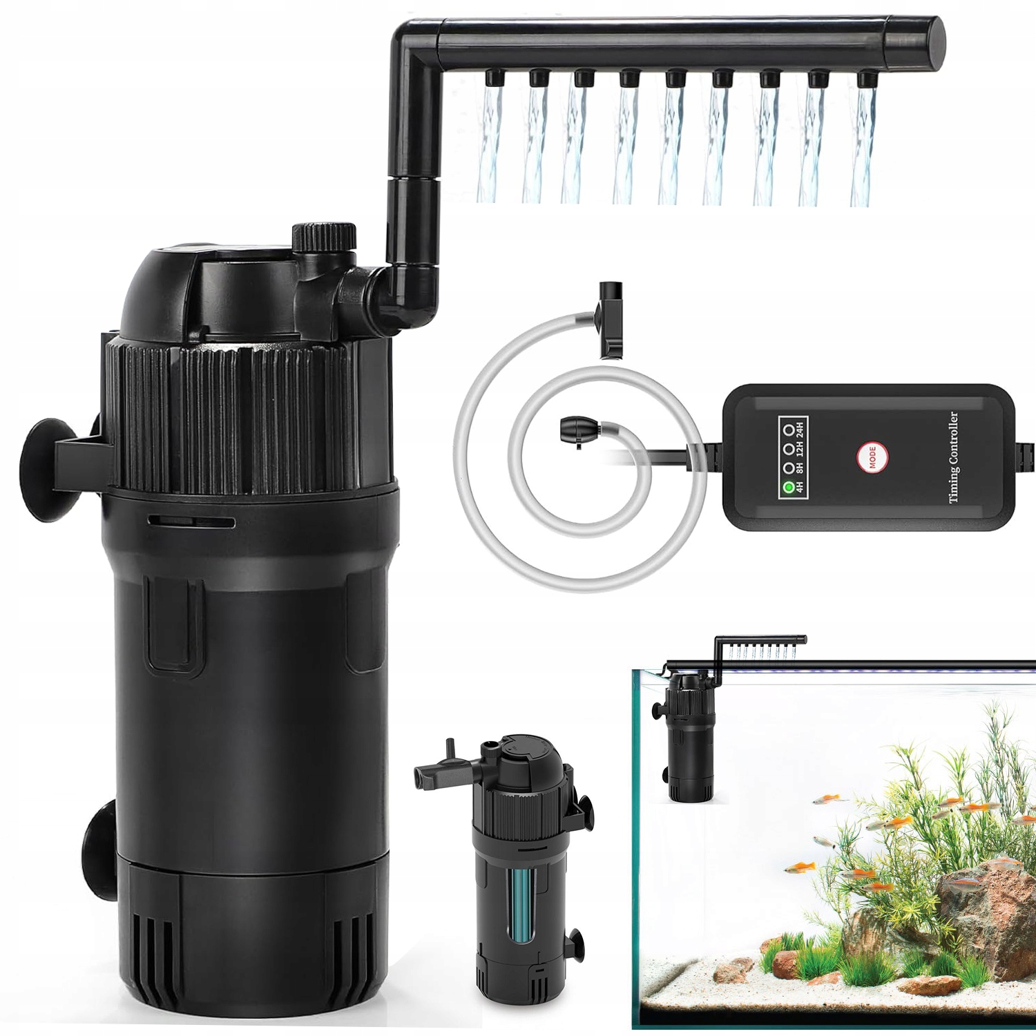 Vnitřní Filtr Do Akvária 400 L/h, Tichý, S Dešťovou Sprchou, Slaná, Sladká