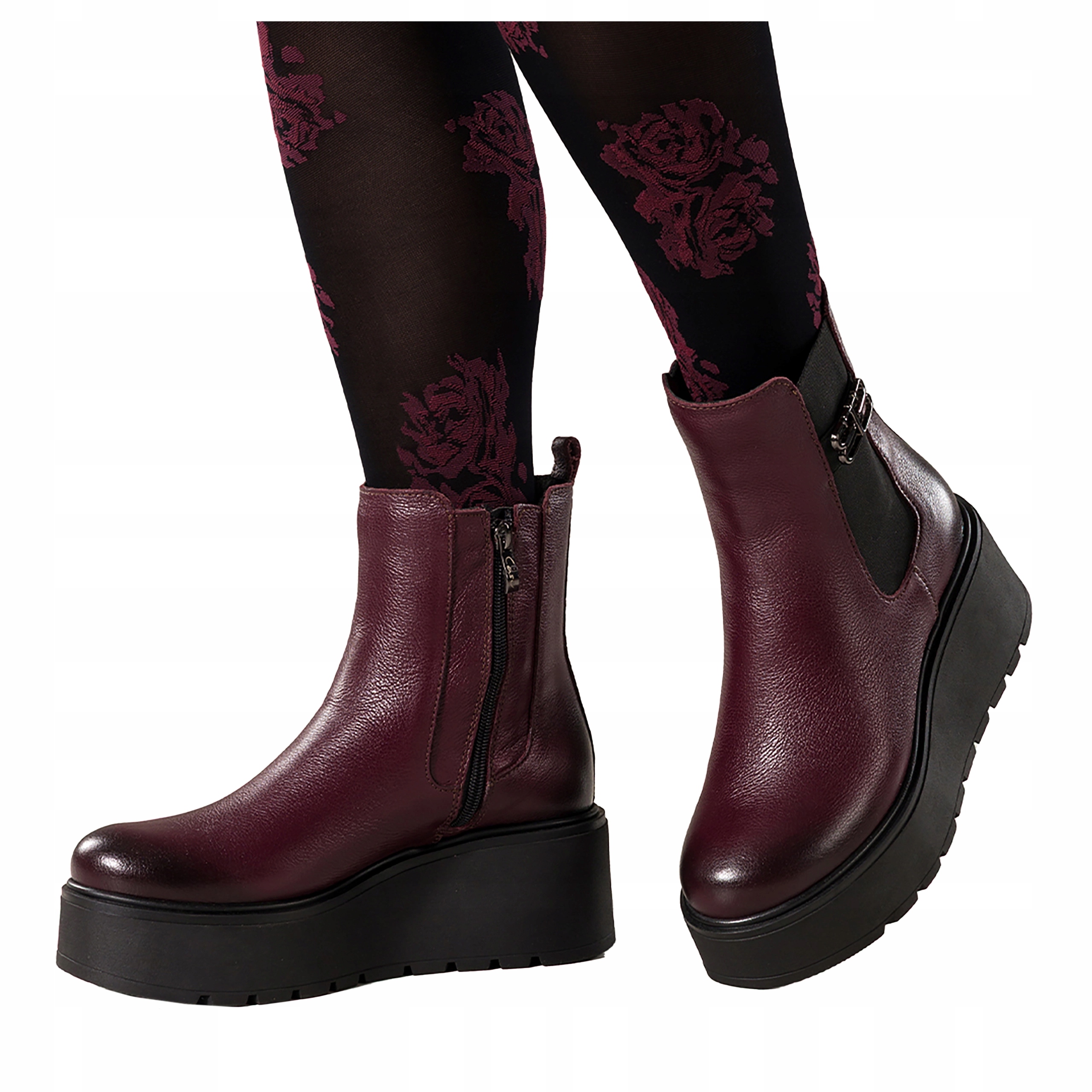 Kotníkové Boty Bordové Kožené Dámské Pohodlné Platforma Guma Na Svršku Modne r 41