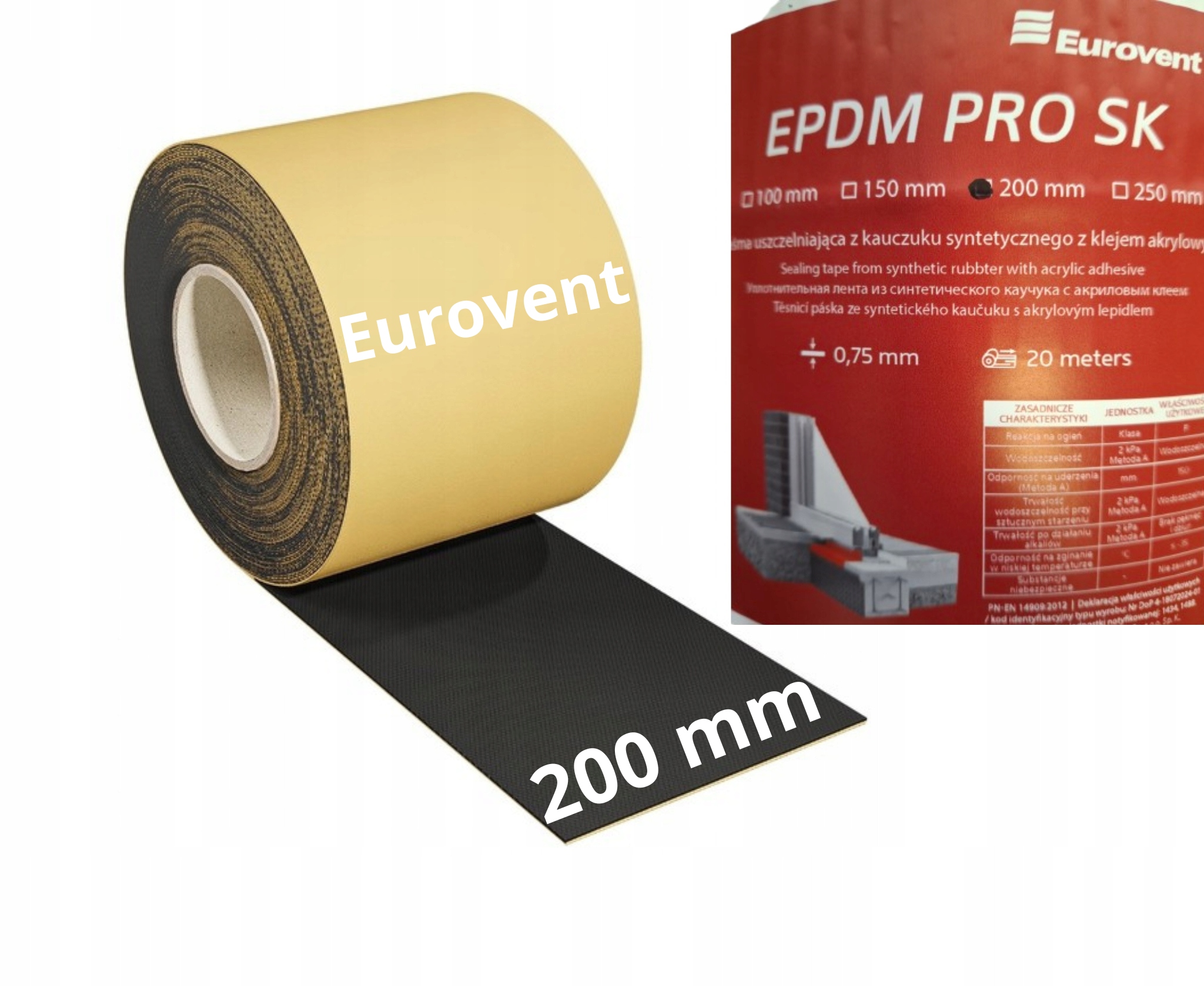 TAŚMA EPDM SAMOPRZYLEPNA 200mm20mb PEŁNY KLEJ HYDROIZOLACJA OKNA IZOLACYJNA