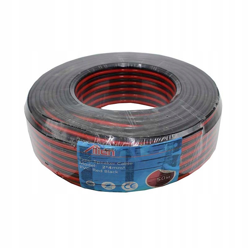 Reproduktorový kábel červený/čierny 2x4 mm rolka 50 m