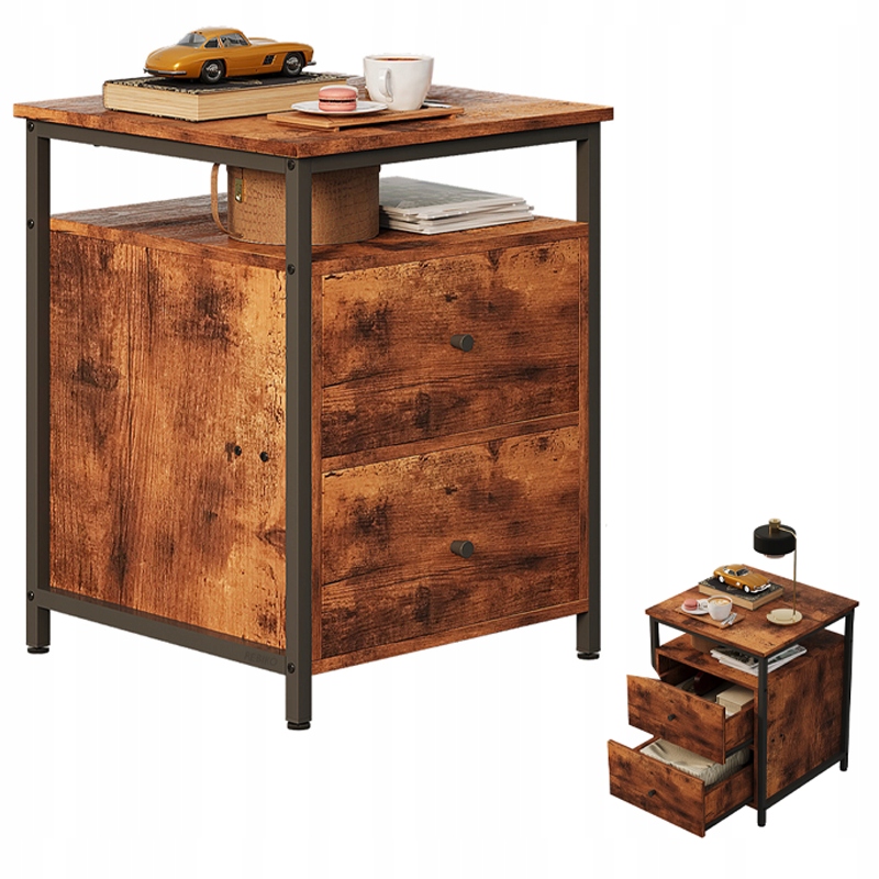 Szafka Nocna Stolik Do Sypialni Salonu Szuflady Loft Brąz Rustykalny Retro