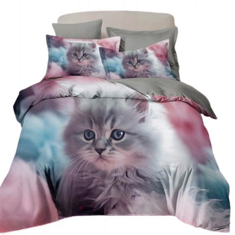 Pościel 3D Kotek róż/szara 140x200 2 cz.