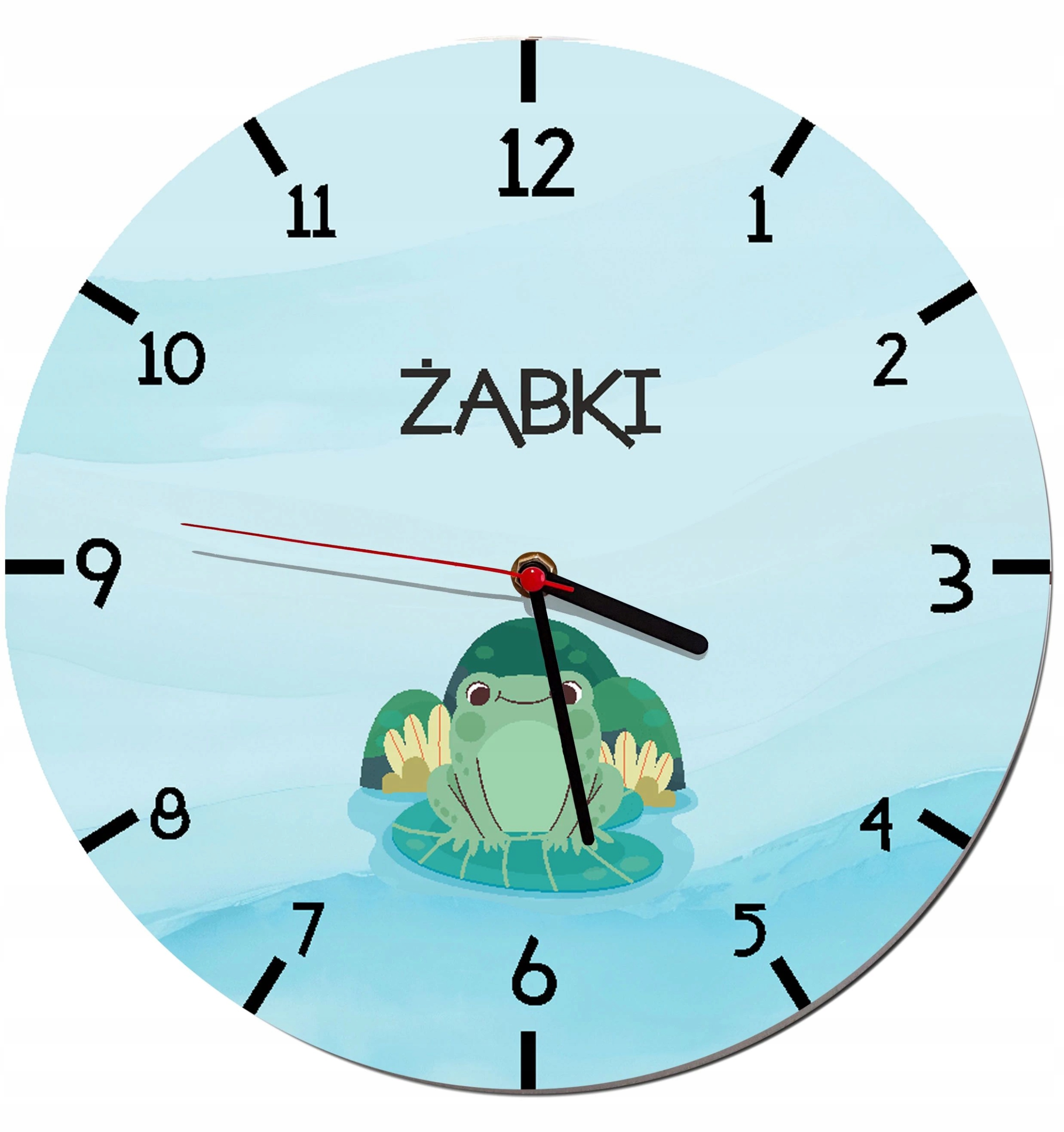 Zegar ścienny z nazwą grupy przedszkolnej Żabki Zegar dla dzieci 50cm