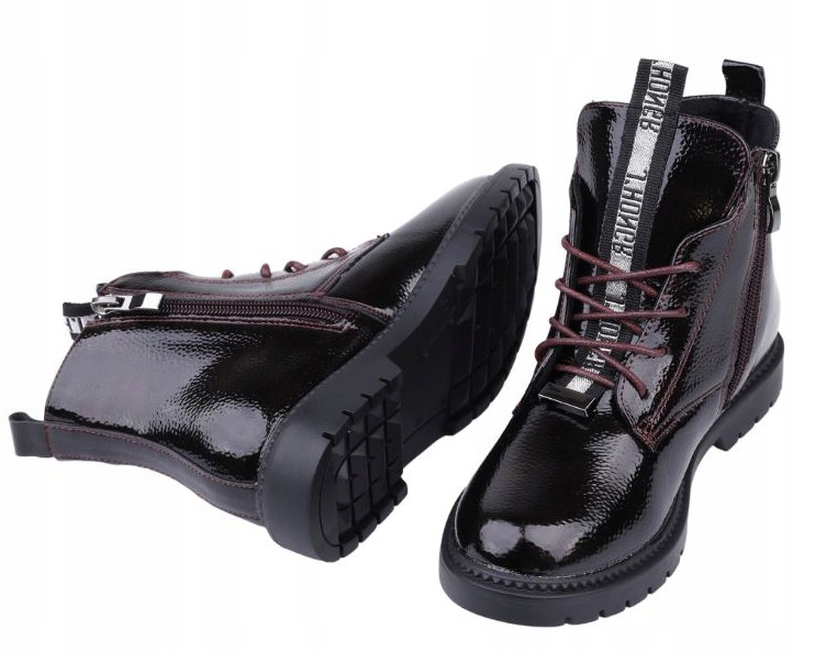 Kids Botki Trzewiki Ociepla Zamek LAKIER Bordo r32 Długość wkładki wew. 20 cm