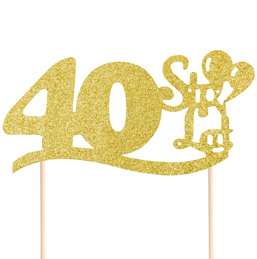 

Topper Na Tort 40 Urodziny Złoty BROKATOWY-1198