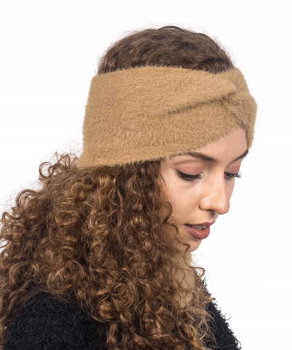 

Opaska na głowę Uszy Turban alpaka Ciepła Camelowa
