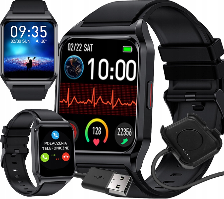 Smartwatch W Języku Polskim Ciśnienie Puls Rubicon Termometr Czarny