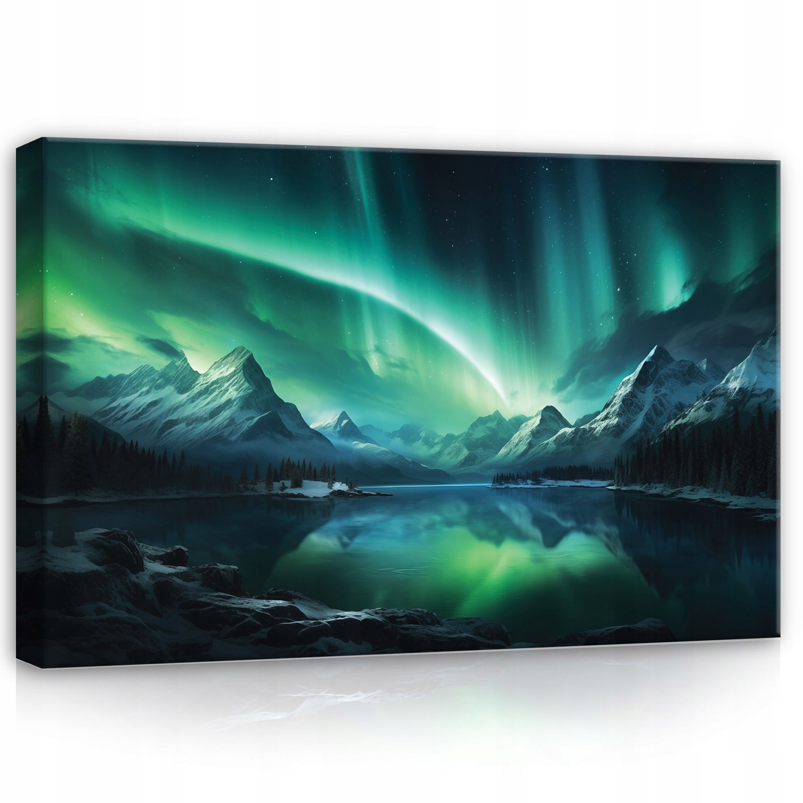 Obraz 120x80 Polární záře hory jezero noční obloha hvězdy příroda