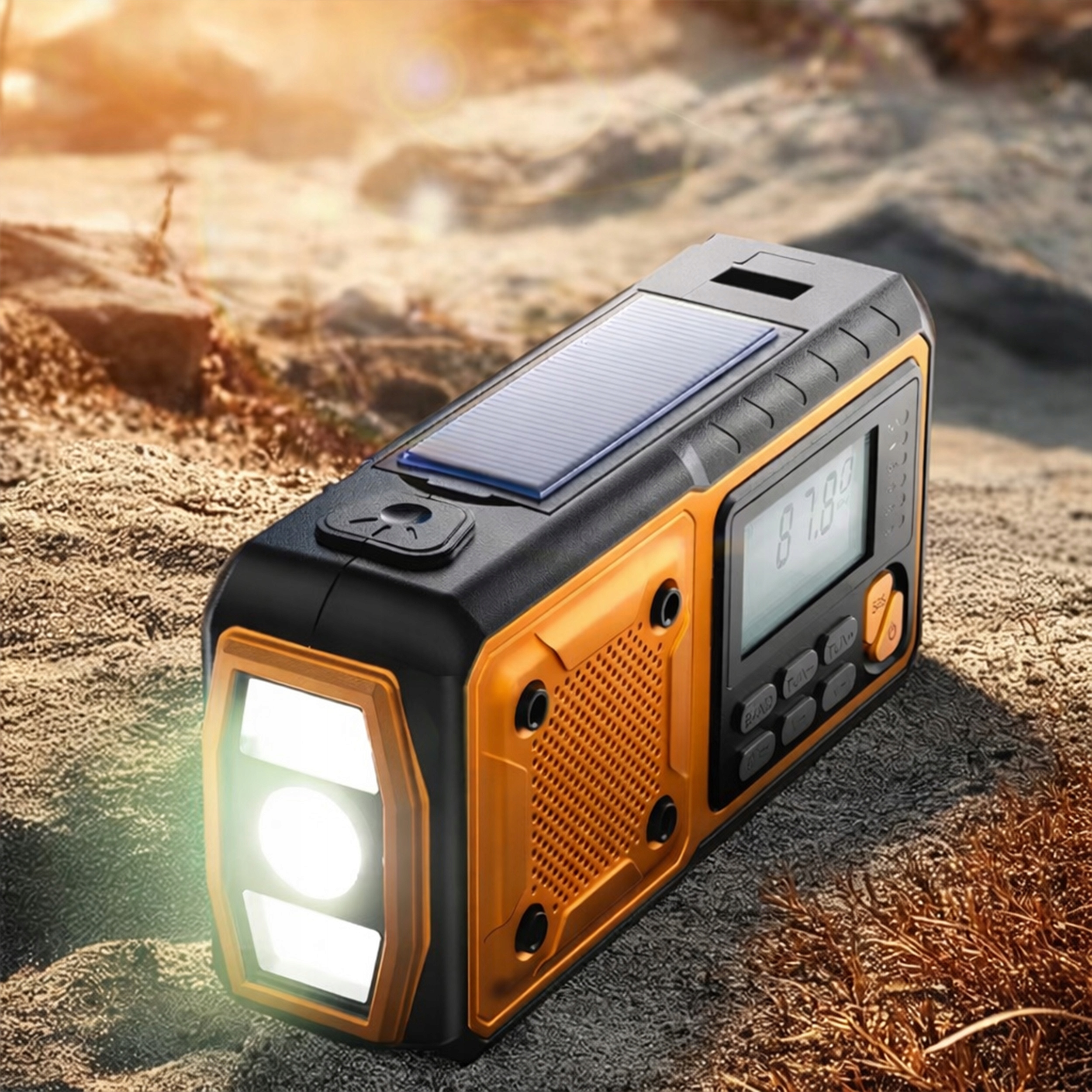 PRZENOŚNE RADIO SOLARNE KORBKA ALARM DYNAMO AWARYJNE LATARKA 5000mAh USB-C Stan opakowania oryginalne