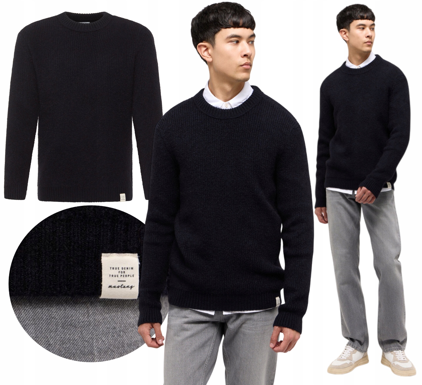 Pánský svetr Tlustý Mustang Teplá modrá Vlna Alpaky Regular Emil vel. XL