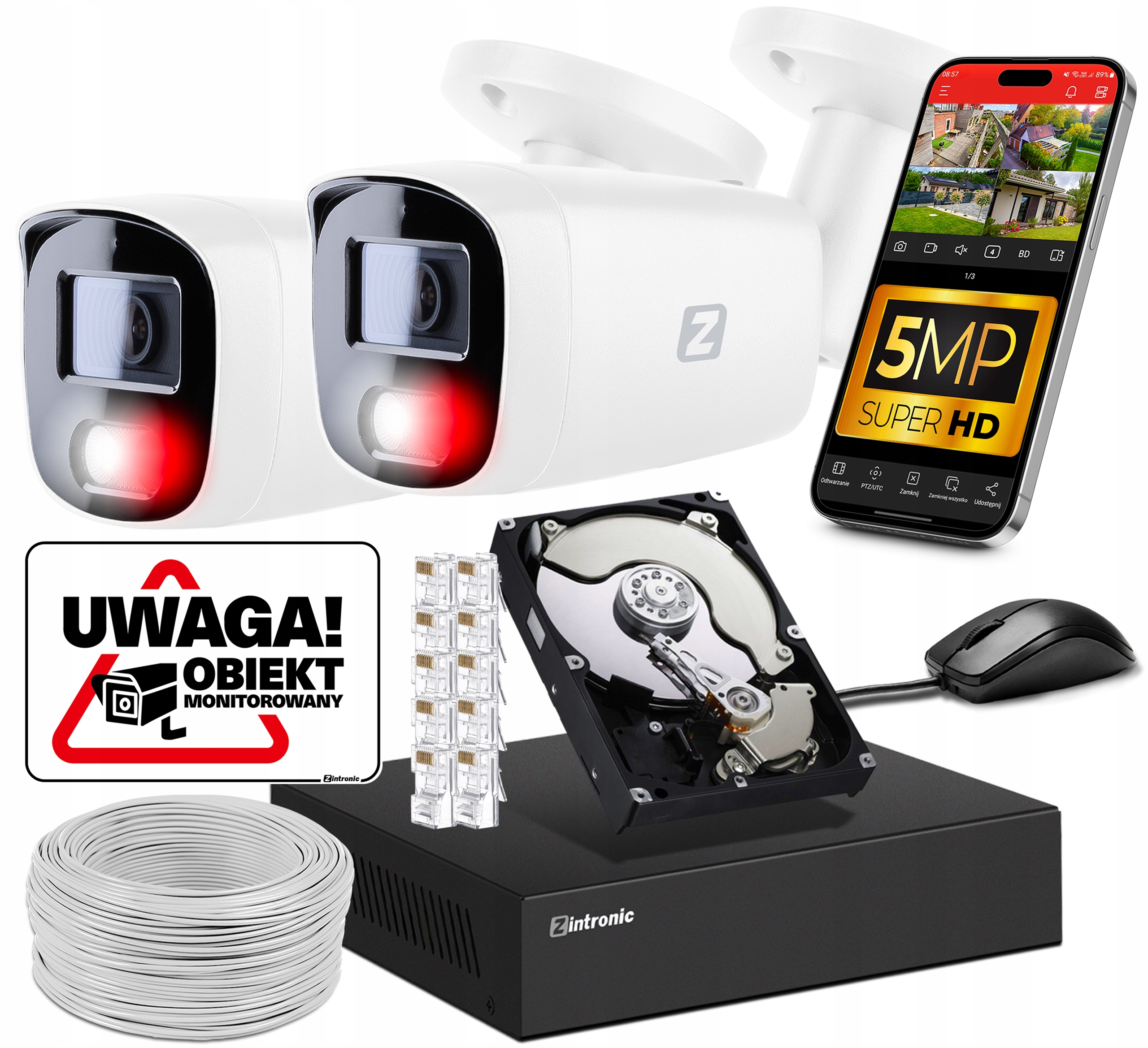 Sada Kamer Pro Monitorování 5MPX Ip Poe 2 Kamery 1TB Audio Detekce Lidí