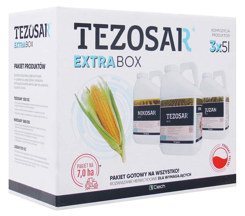 Tezosar Extra Box na 7ha (3x5l) trójskładnik na chwasty w kukurydzy