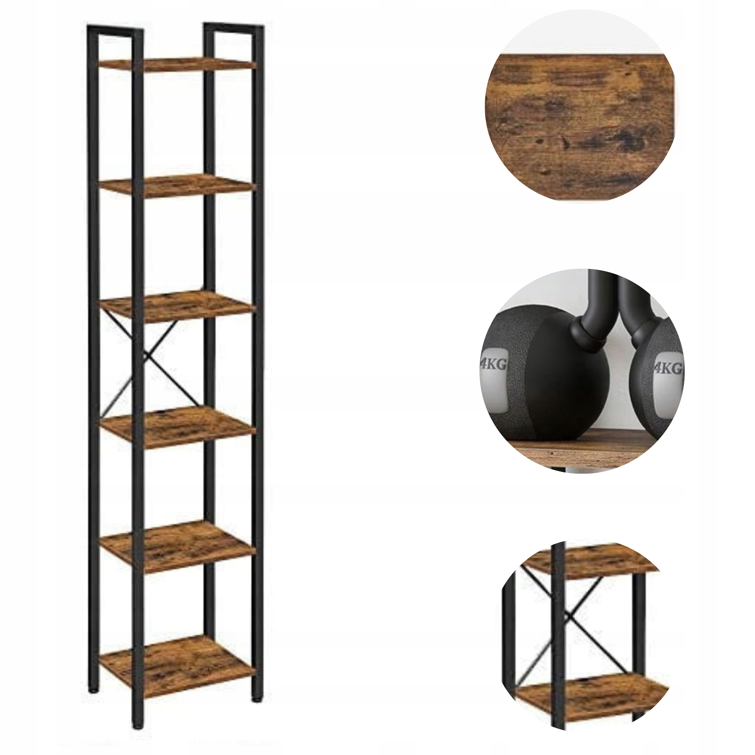 Stojanový regál s policemi a sloupkem, skříňka skříň vintyge dub rustikální černý