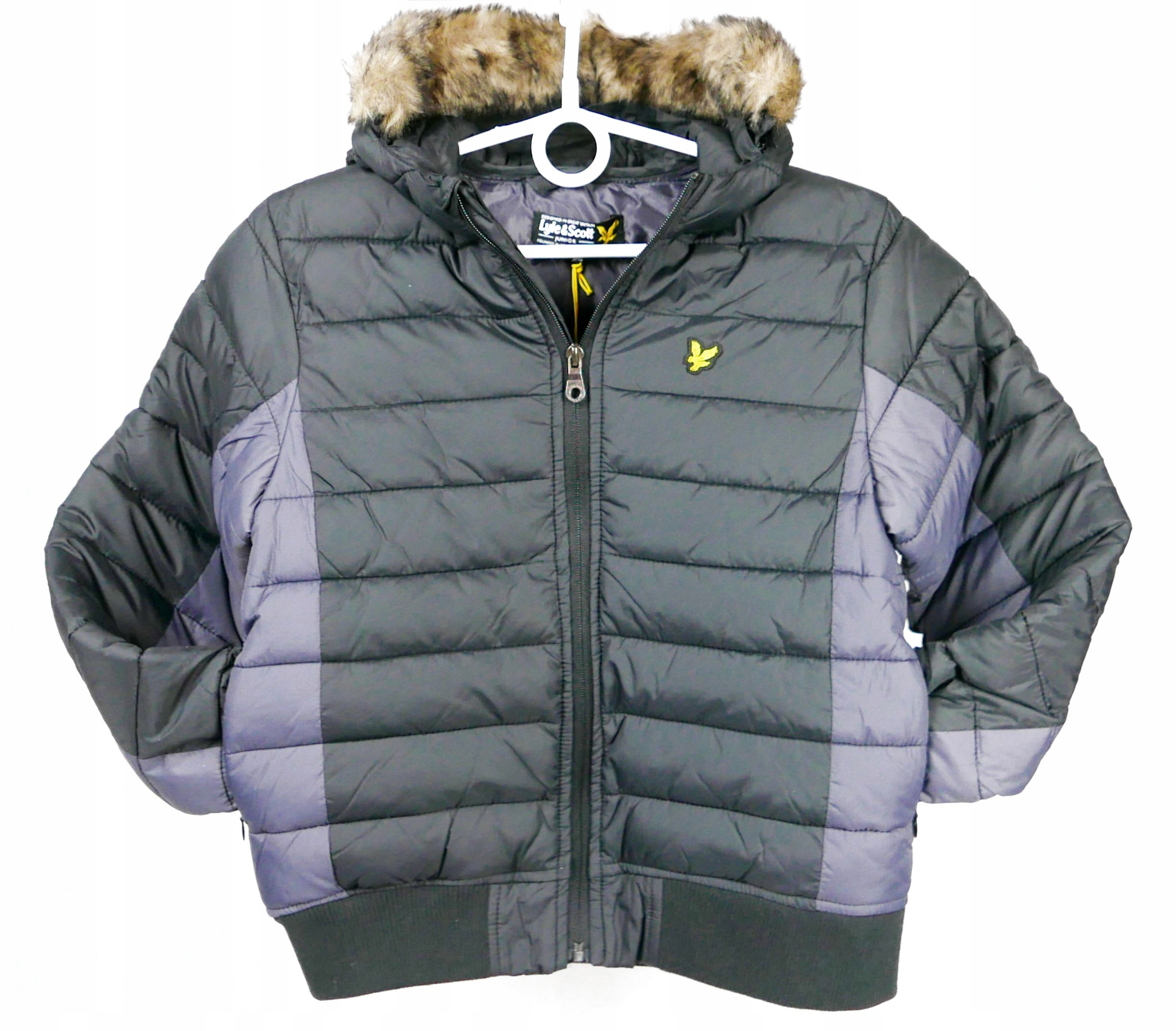 Markowa kurtka chłopięca ciepła bomberka Lyle&scott kaptur futerko 140 -60%