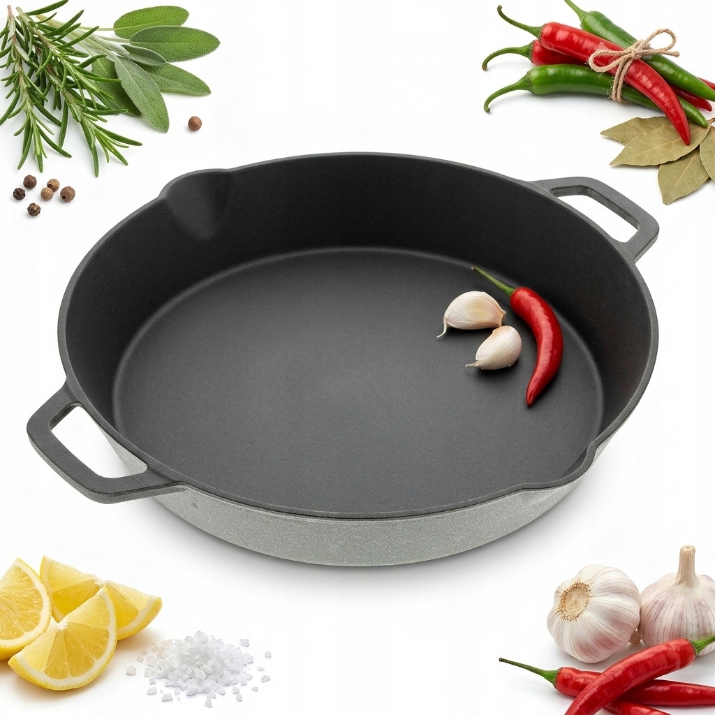 Naczynie Żeliwne Patelnia XXL 52 CM Do Smażenia I Pieczenia W Piekarniku