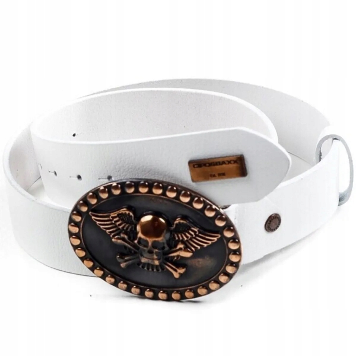 Pásek Pánský Cipo Baxx Vintage kůže Velká kovová spona Skull