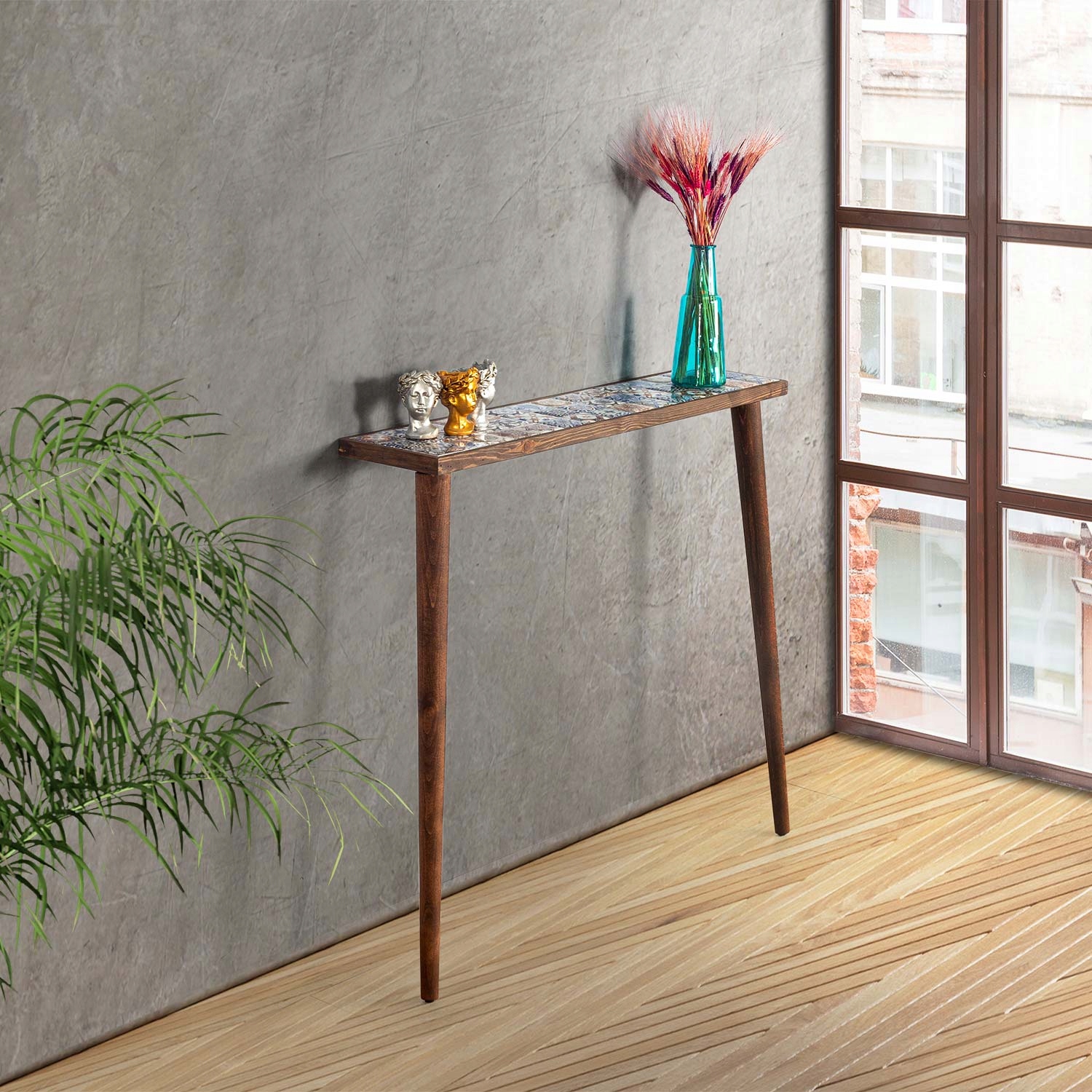 Drewniana Konsola z ceramiki Przedpokój 92x20 Marka Blue Cape