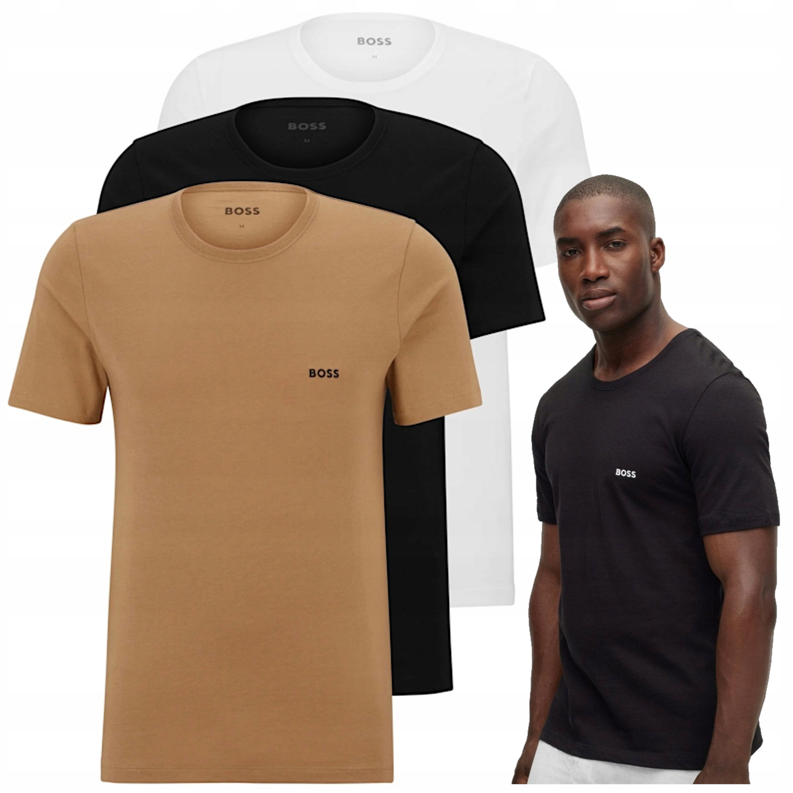 Koszulki męskie T-shirt Hugo Boss zestaw 3 pak bawełna camel czarna biała L