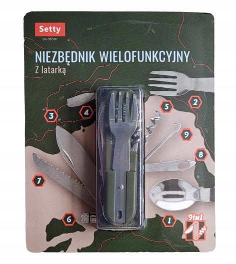 Setty sztućce turyst niezbędnik wielofunkcyjny 9w1