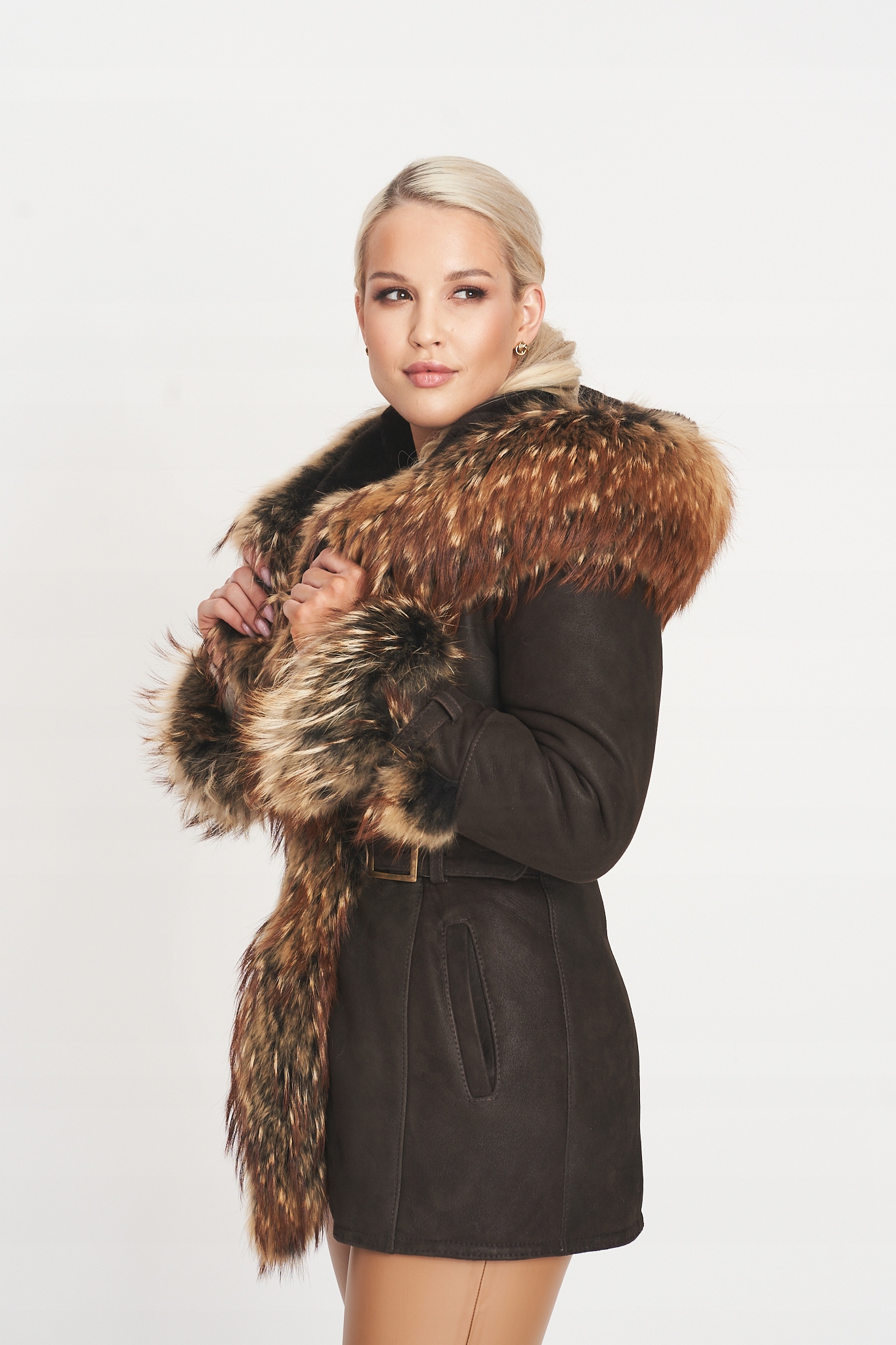 Brązowy KOŻUCH DAMSKI z obszyciem KD-49 L 40 Marka inna