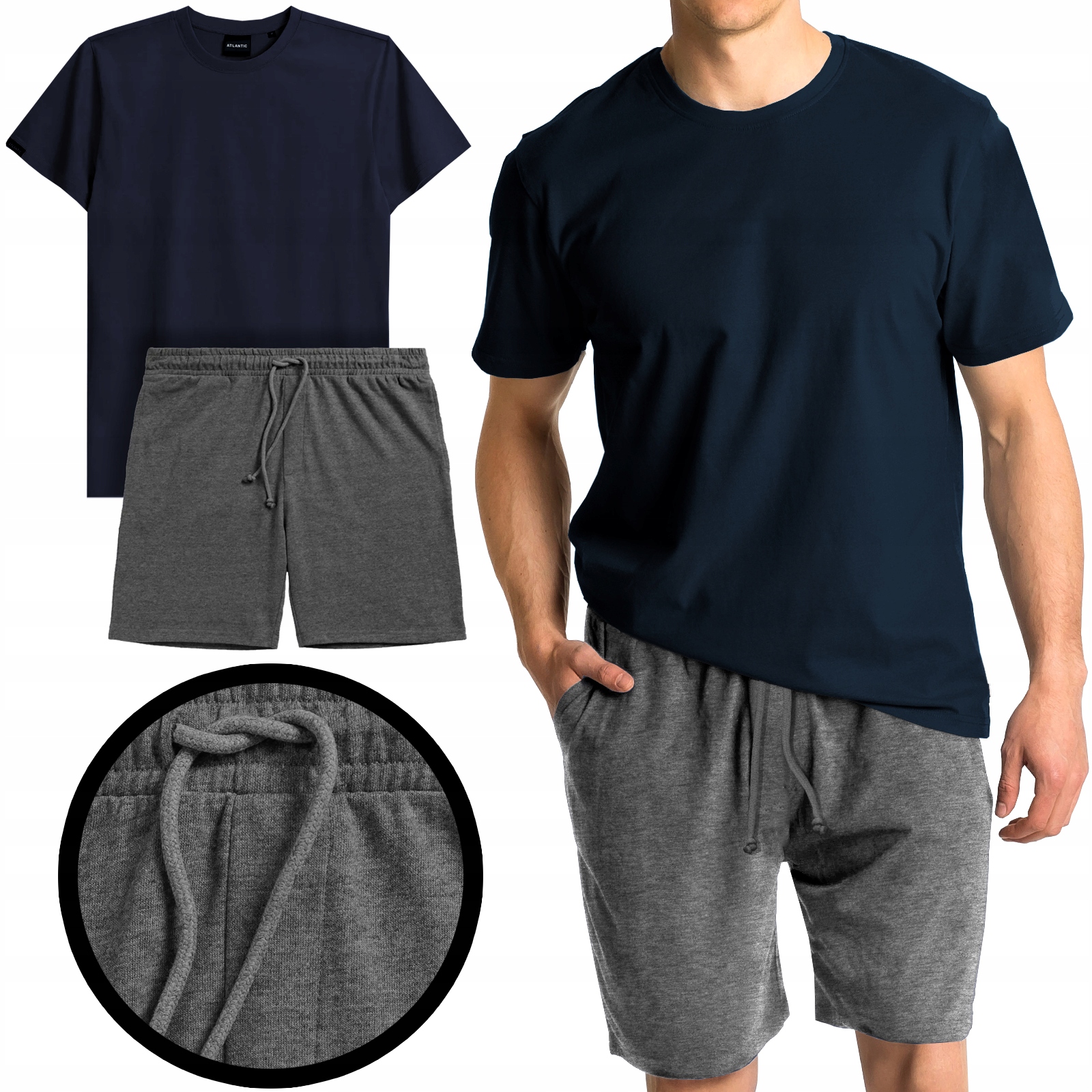 Atlantic pánské pyžamo domácí krátké kraťasy na zavazování kapsy tmavě modré vel. XL