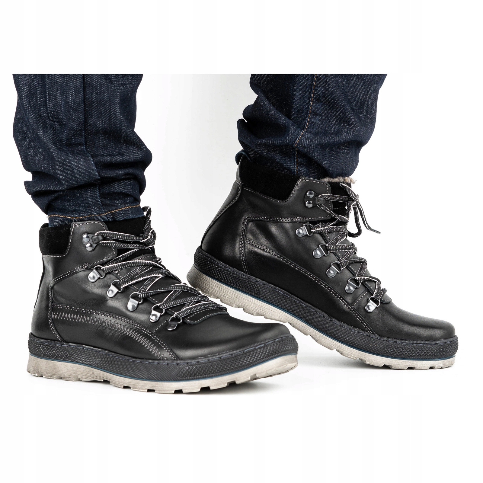 Pánské zimní zateplené kožené sněhule Polské 378MA černé 41