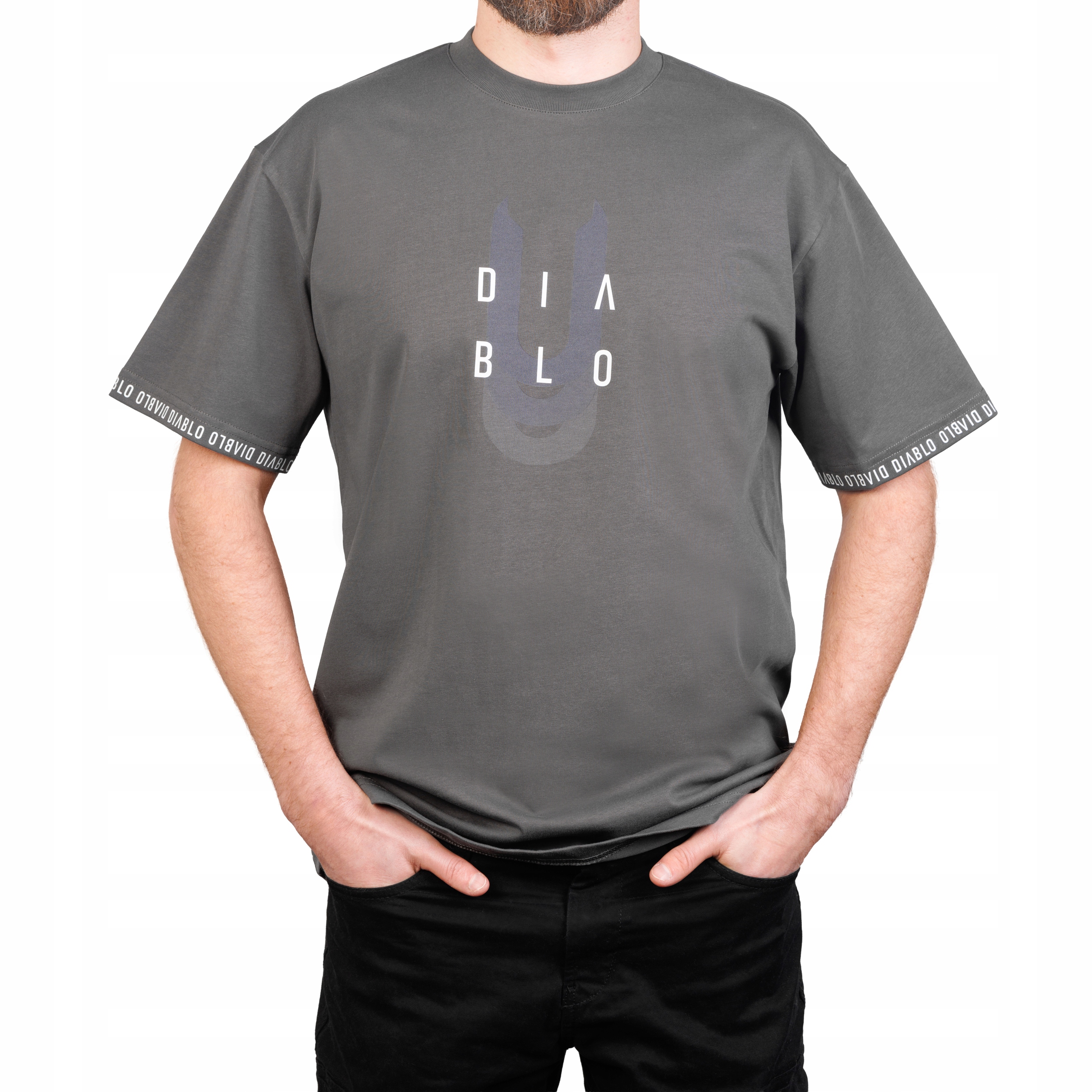T-Shirt Koszulka Męska Bawełniana Nadruk 3D Diablo Antracytowa M